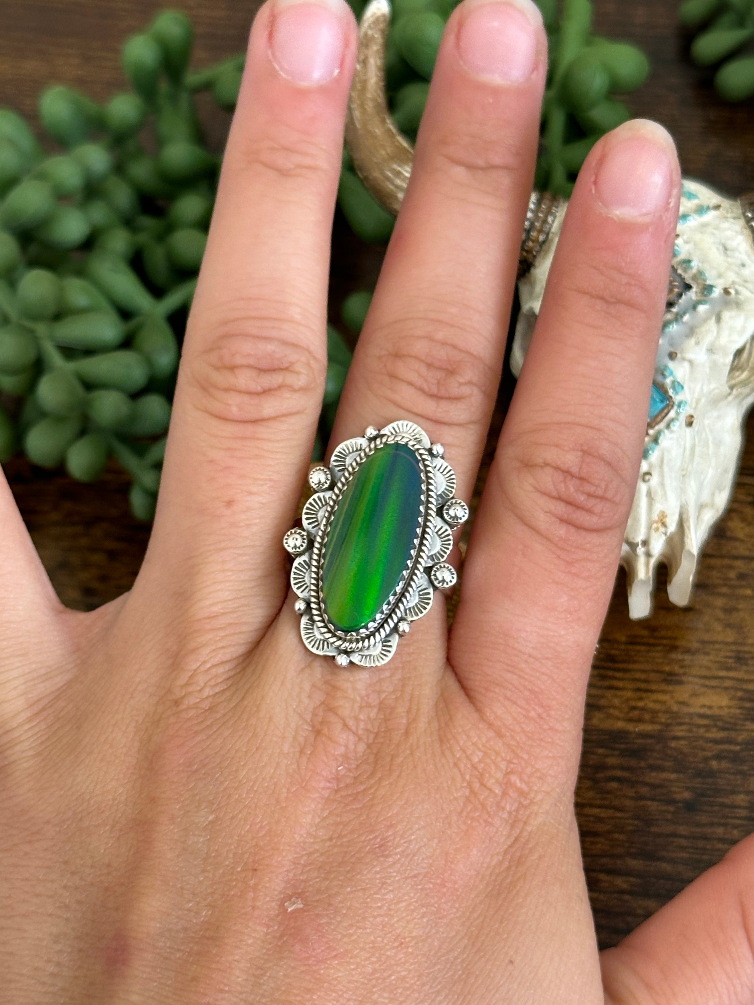 Southwest Handmade Opal & Sterling Silver Adjustable Ring