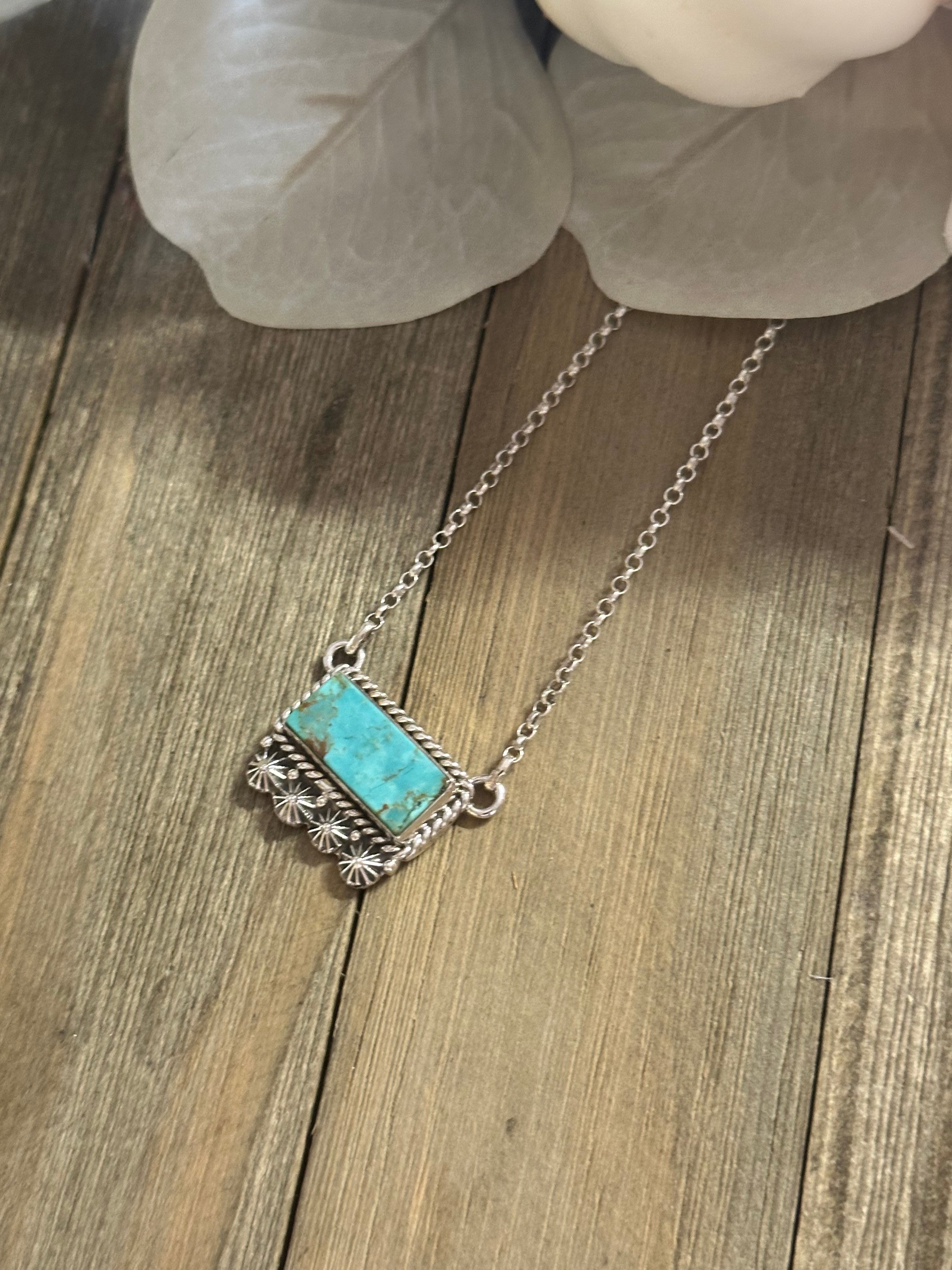 Southwest Handmade Kingman Turquoise & Sterling Silver Bar Necklace