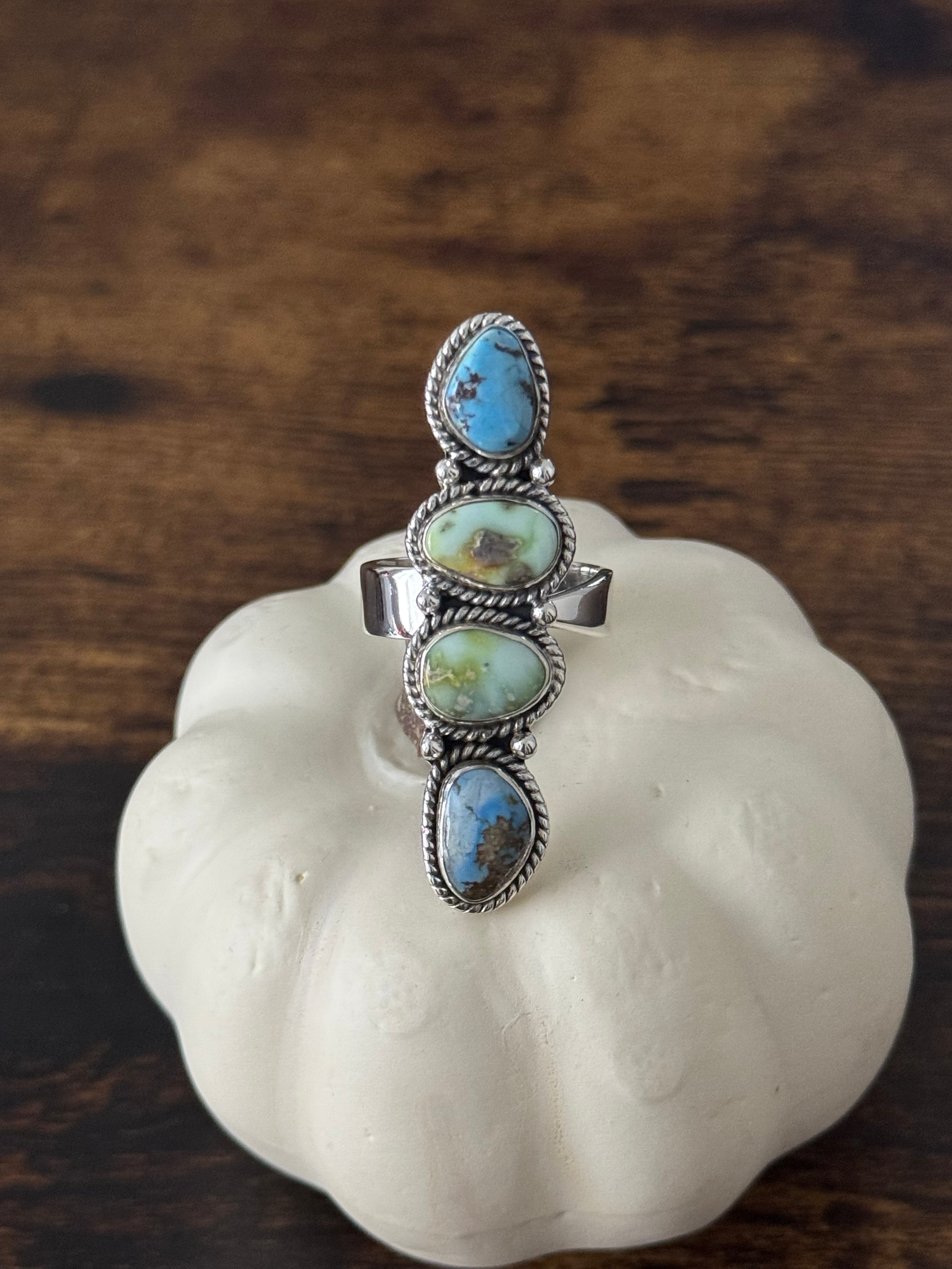 Southwest Handmade Multi Stone & Sterling Silver Adjustable Cluster Ring