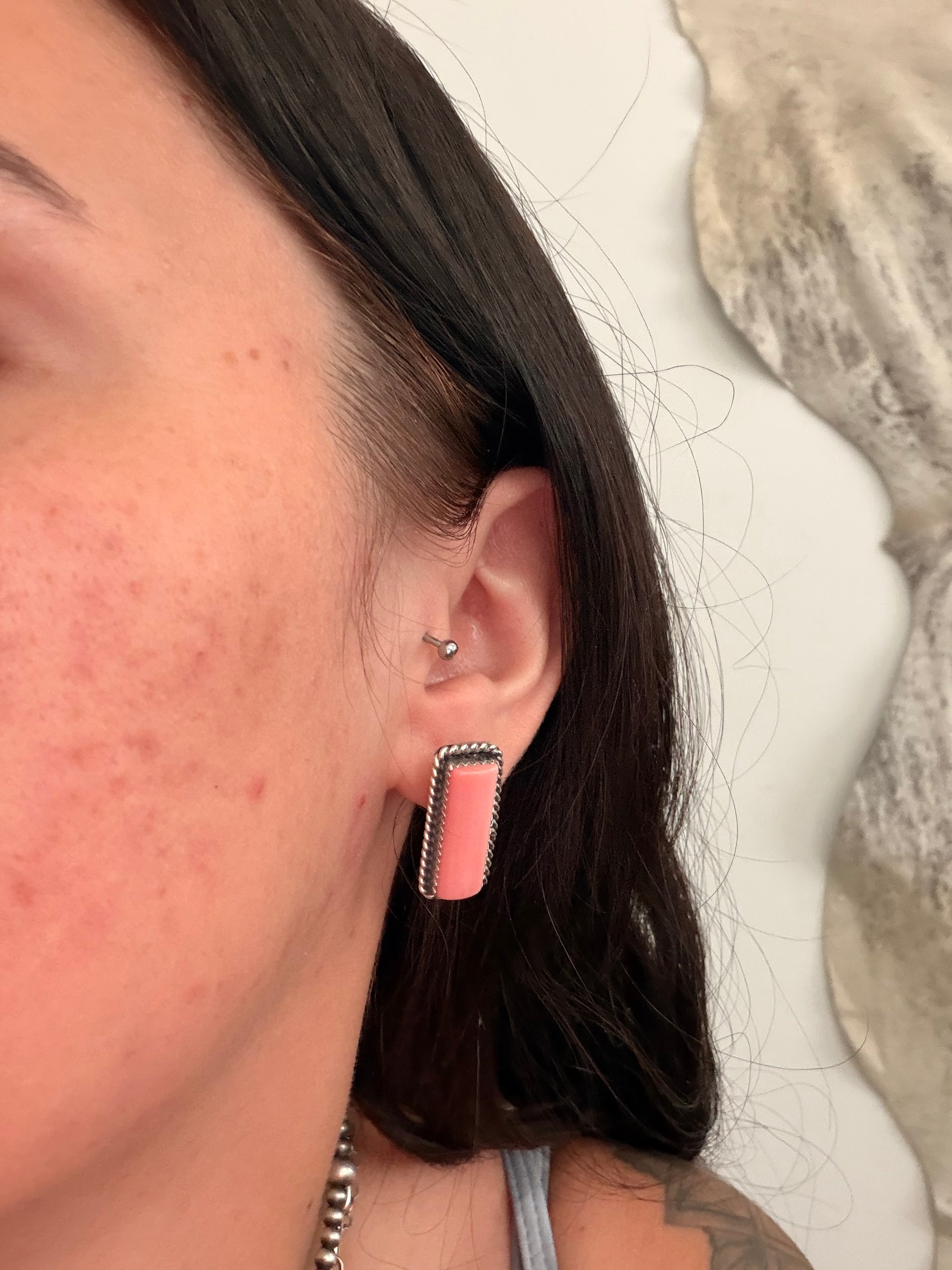 Virginia Becenti Pink Conch & Sterling Silver Post Earrings