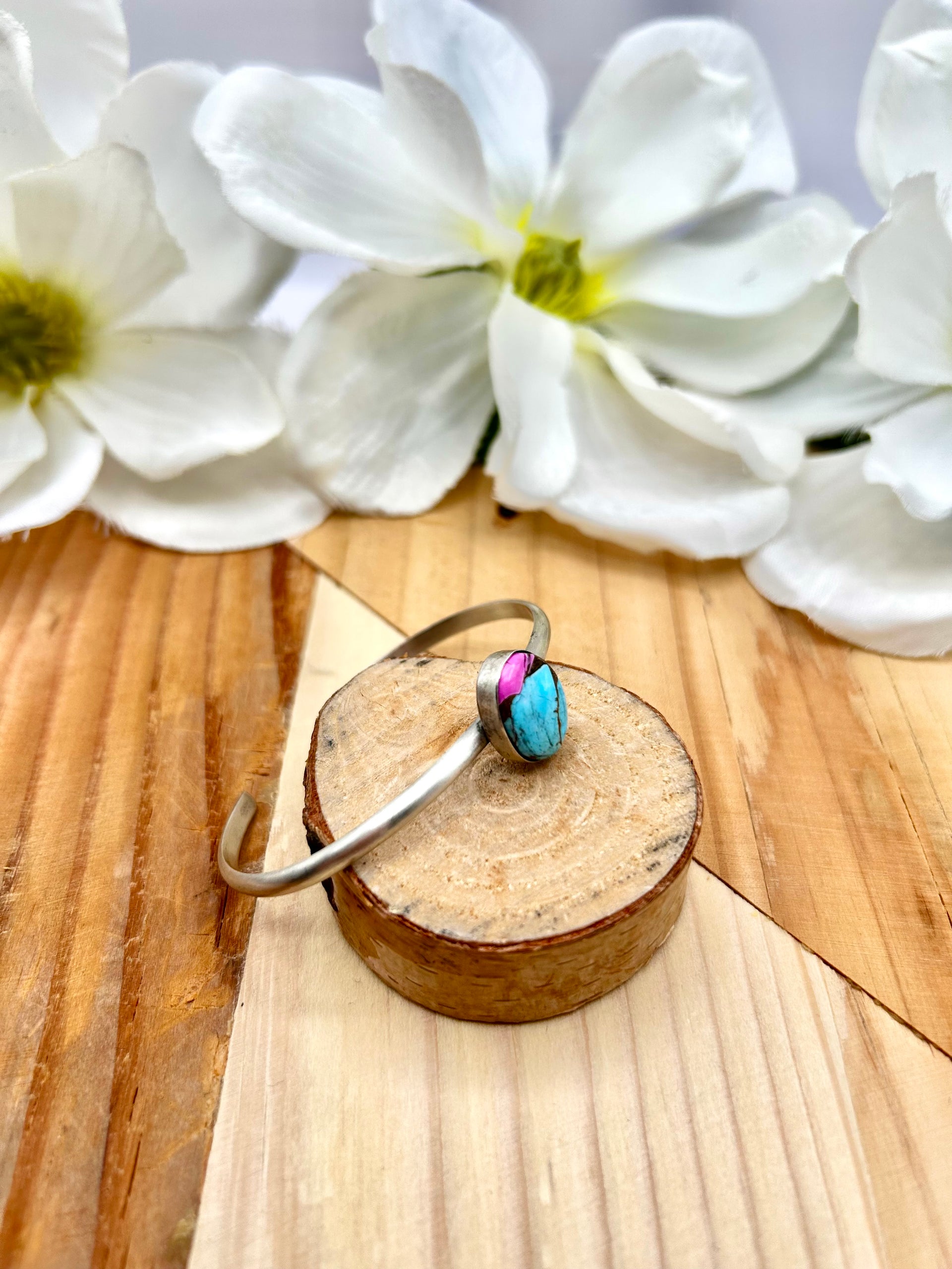 Navajo Made Cotton Candy Dahlia & Sterling Silver Cuff Bracelet