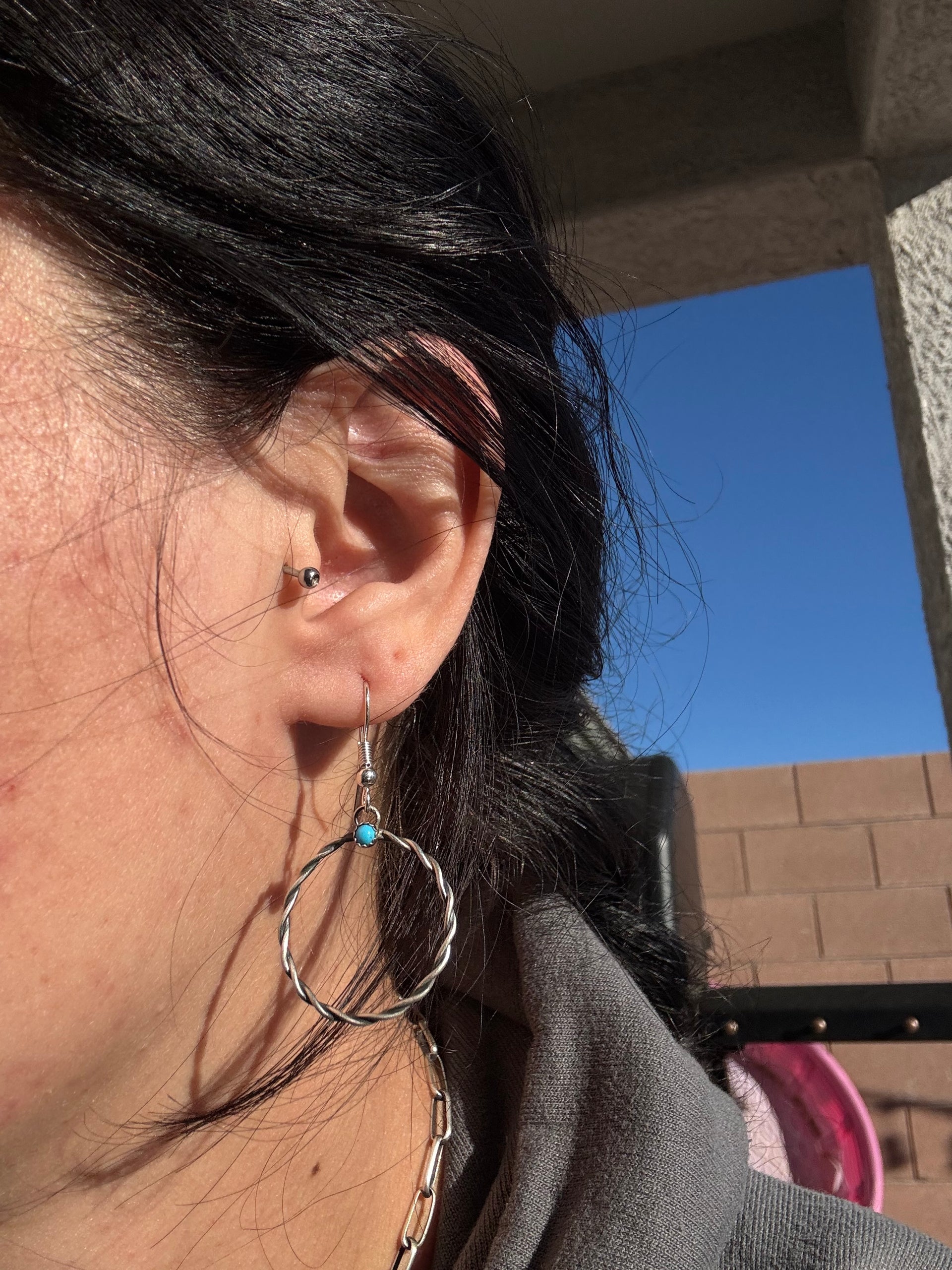 Navajo Made Kingman Turquoise & Sterling Silver Dangle Earrings