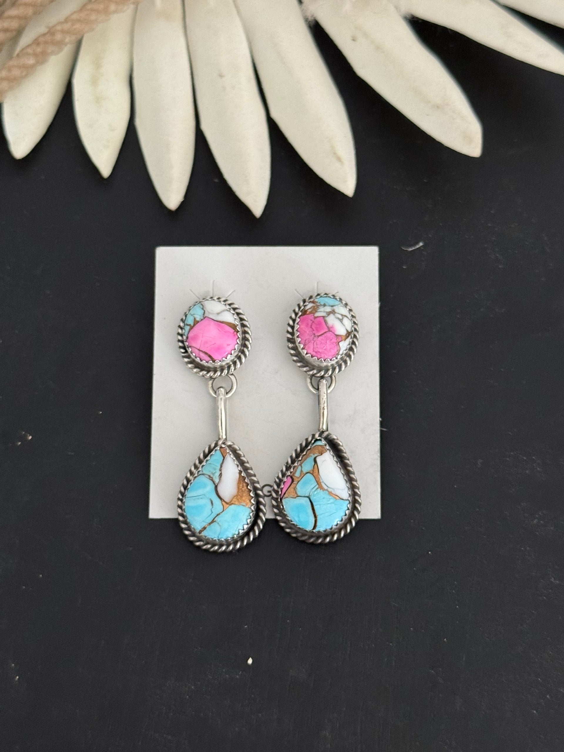 Freda Martinez Cotton Candy Composite & Sterling Silver Post Dangle Earrings