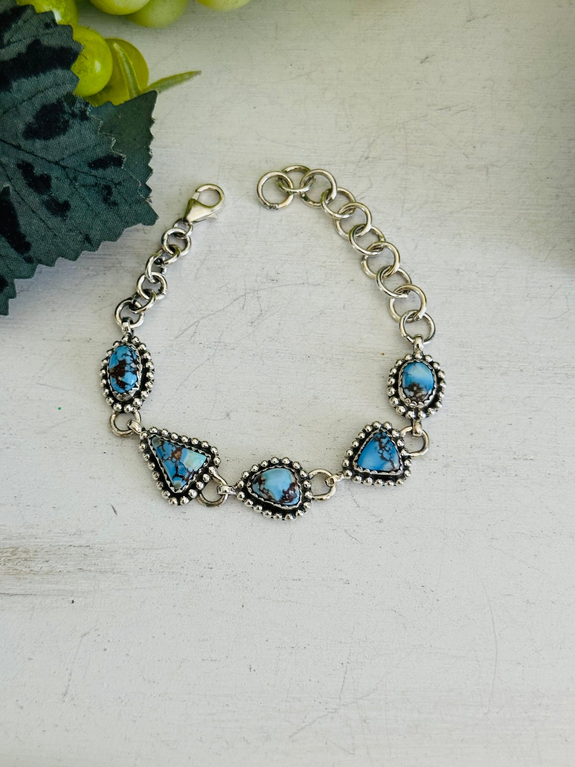Southwest Made Golden Hills Turquoise & Sterling Silver Bracelet