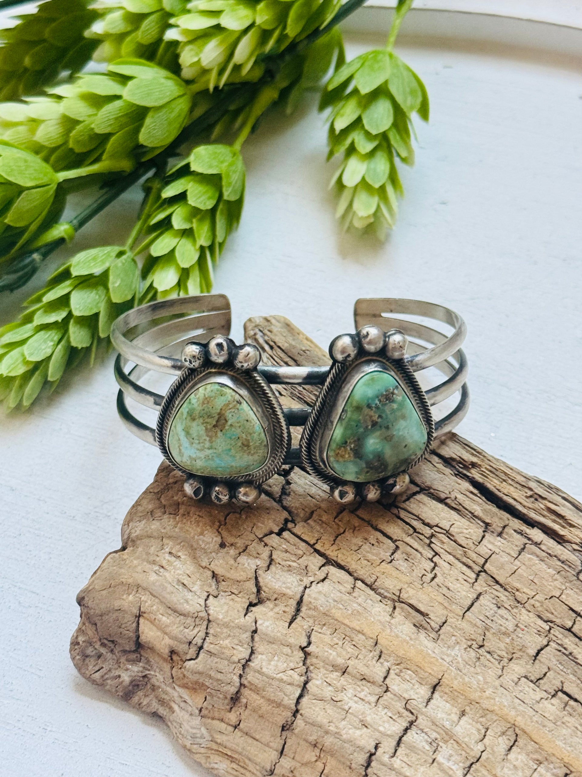 Navajo Made Sonoran Gold Turquoise & Sterling Silver Cuff Bracelet