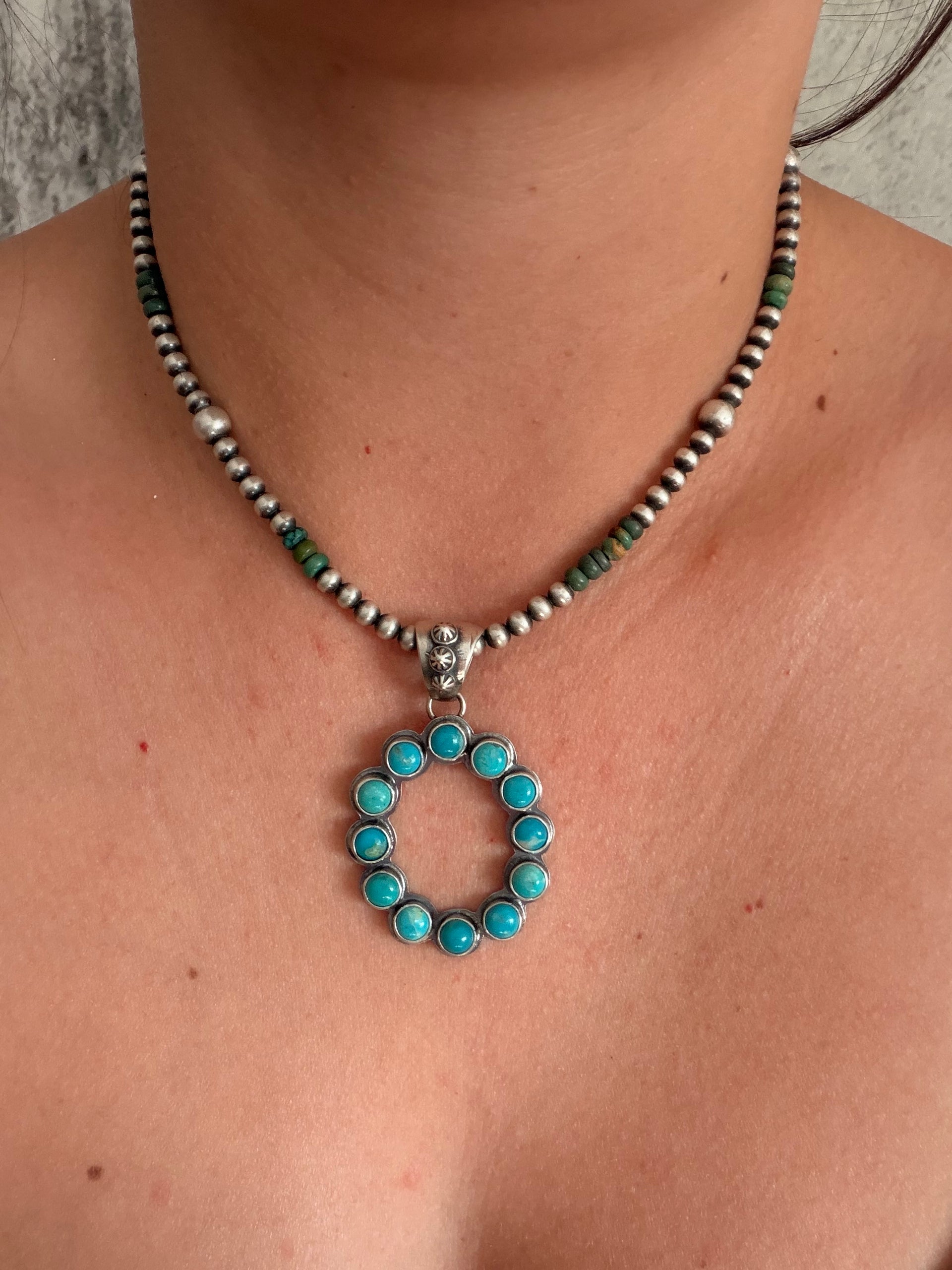 Navajo Made Red Skin Turquoise & Sterling Silver Cluster Pendant