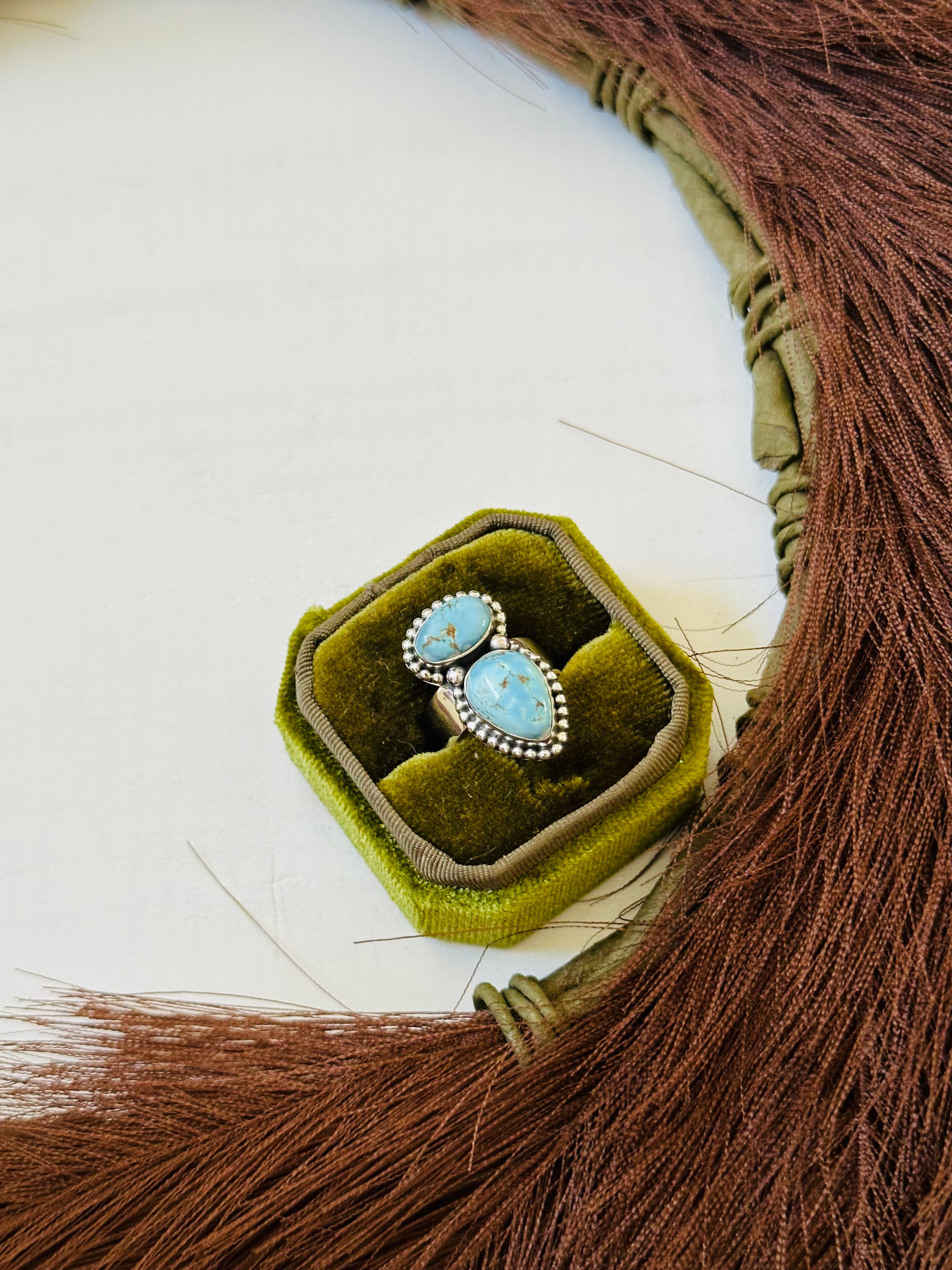 Southwest Handmade Golden Hills Turquoise & Sterling Silver Ring Size 6.25