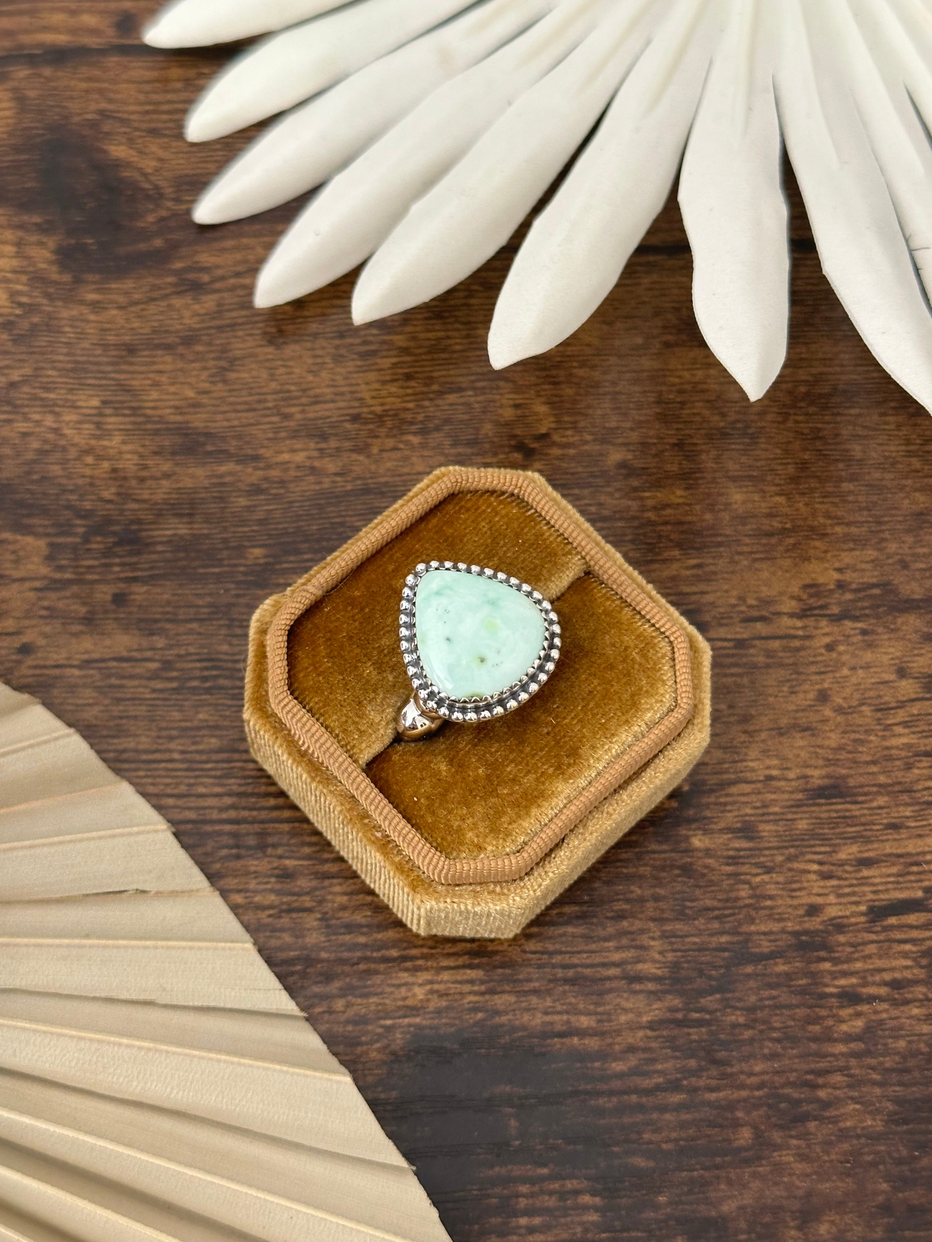 Southwest Handmade Palomino Variscite & Sterling Silver Adjustable Ring