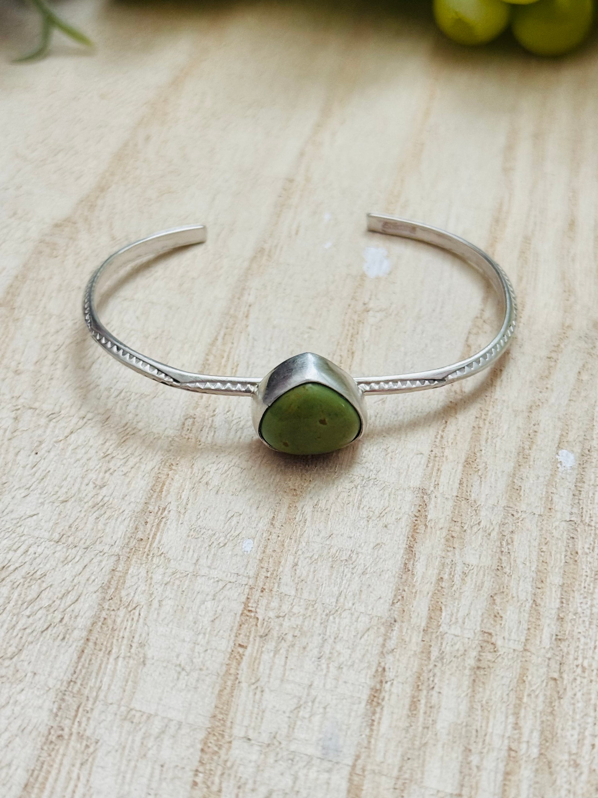 Navajo Made Royston Turquoise & Sterling Silver Heart Cuff Bracelet