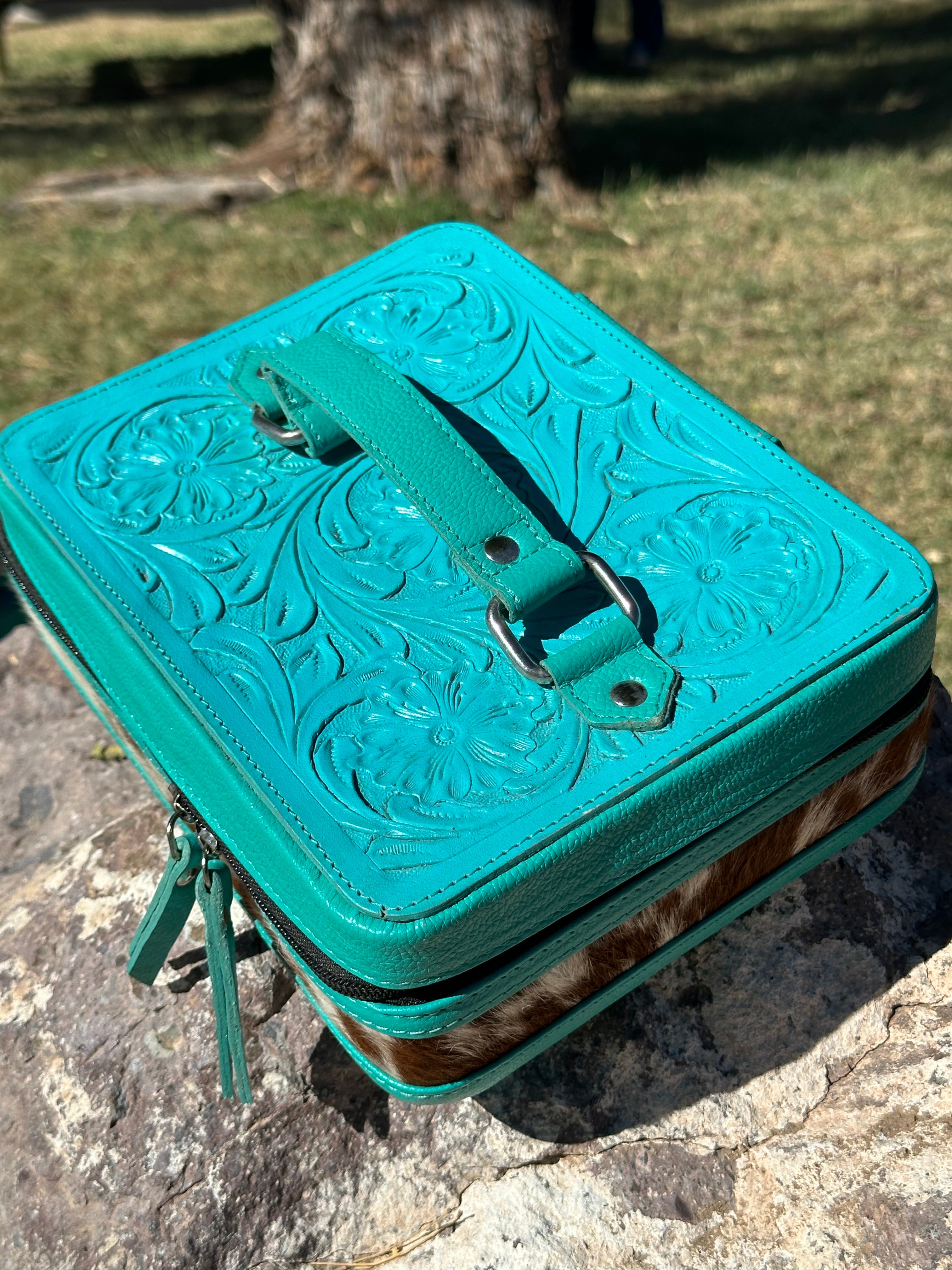 Genuine Tooled Leather & Cowhide Jewelry Box