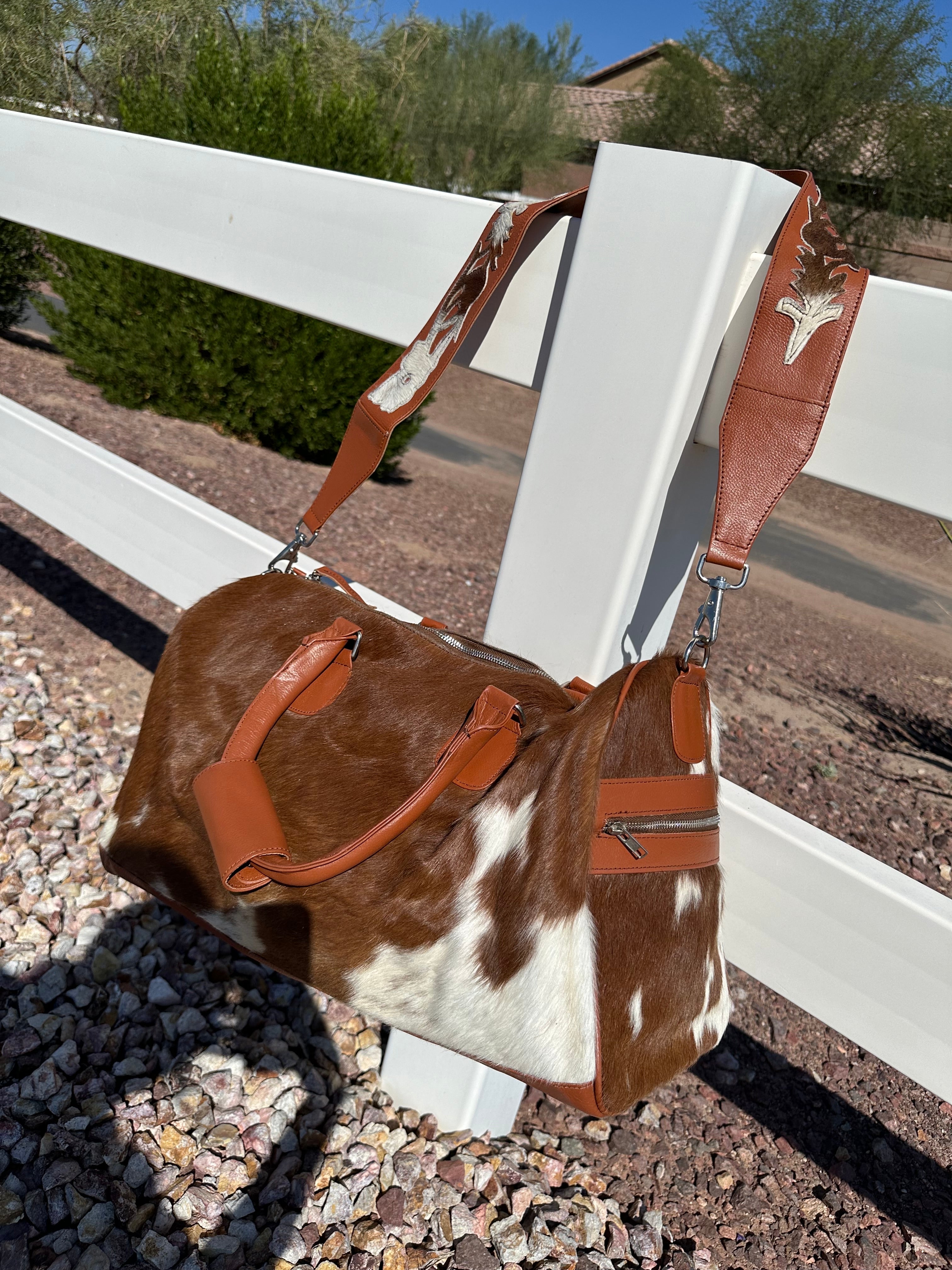 Genuine Tooled Leather Cowhide Duffle Bag