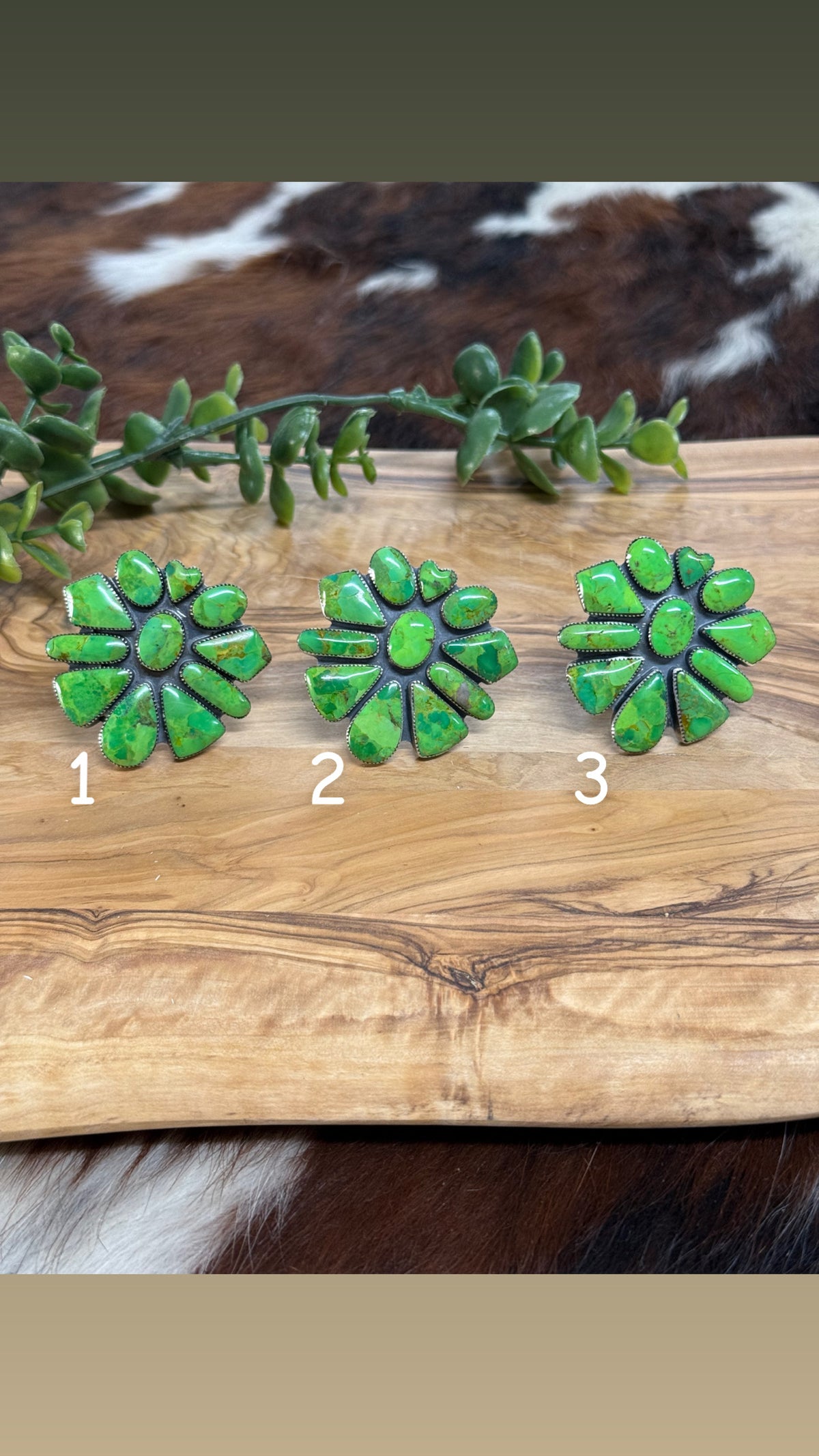 Southwest Handmade Green Mohave & Sterling Silver Cluster Ring