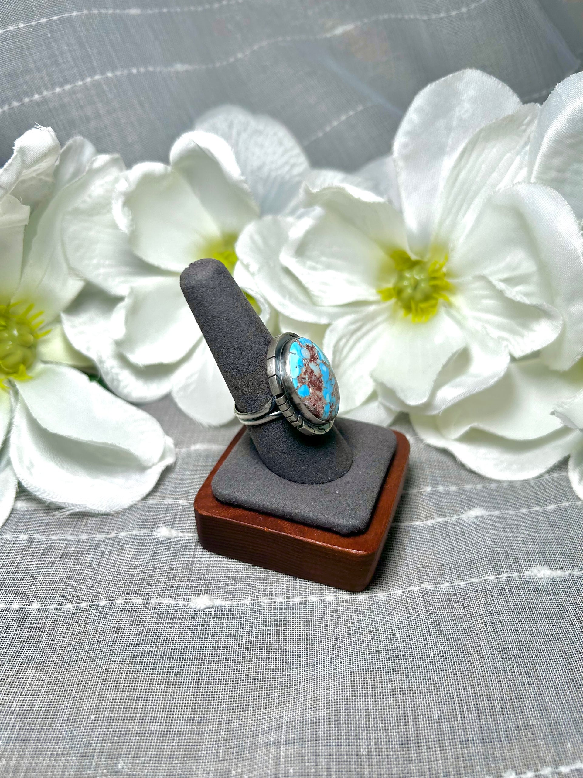 Dave Skeets Golden Hill Turquoise & Sterling Silver Ring Size 8.75