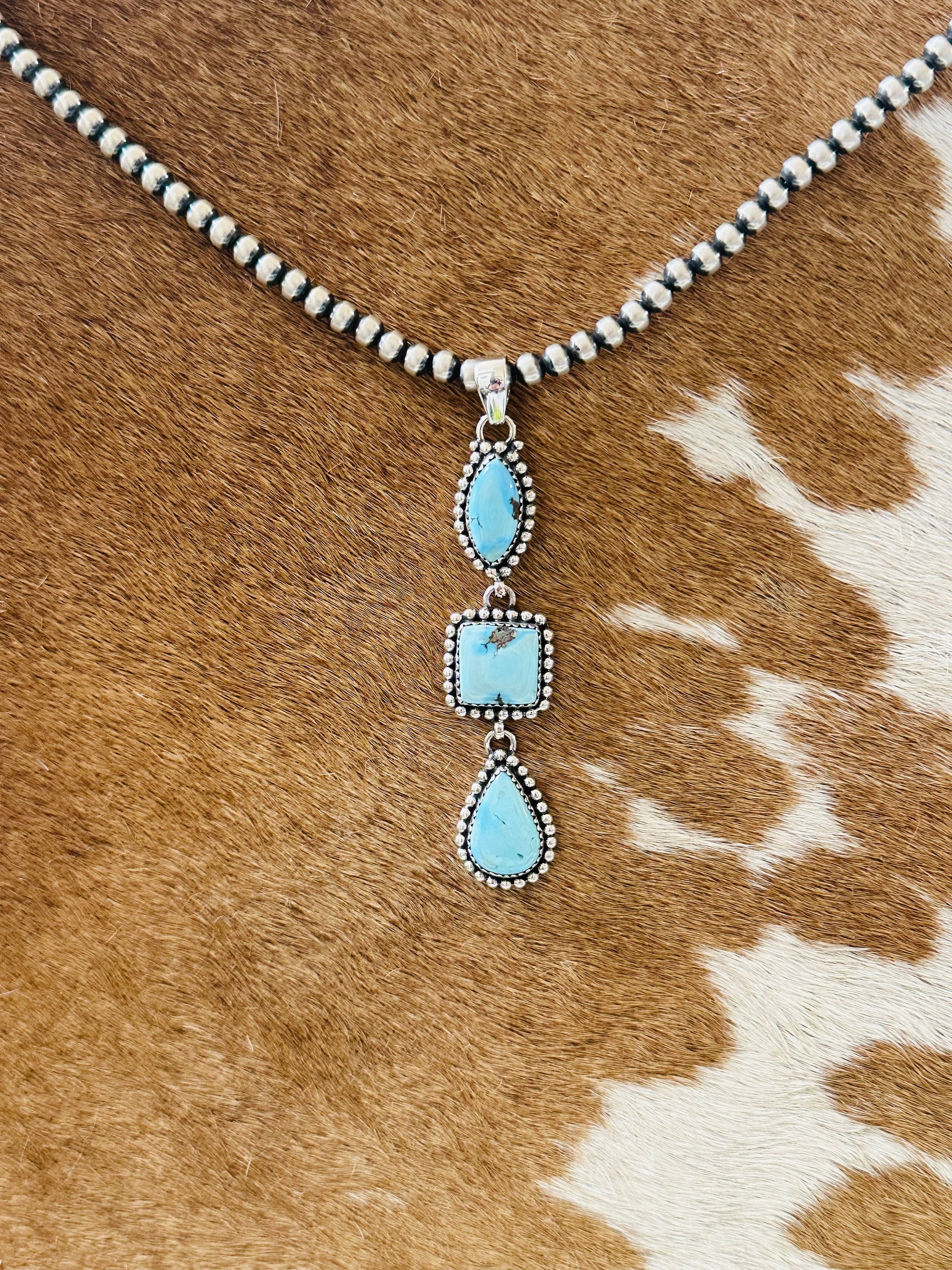 Southwest Handmade Golden Hills Turquoise & Sterling Silver Cluster Pendant
