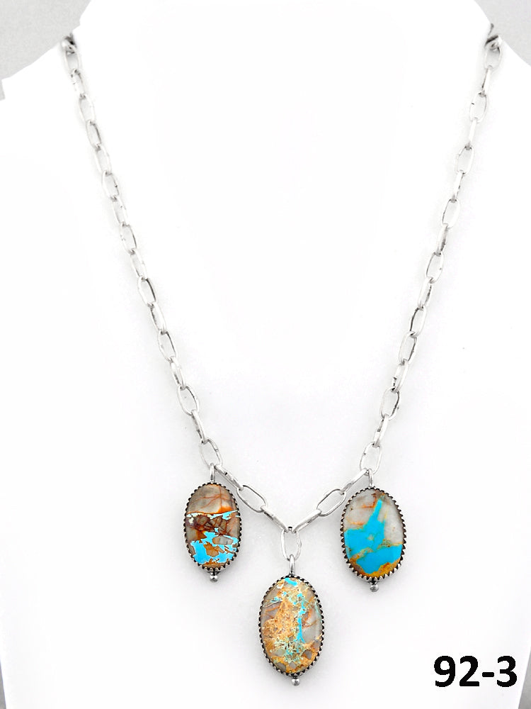 Southwest Handmade Ribbon Royston Turquoise & Sterling Silver Necklace
