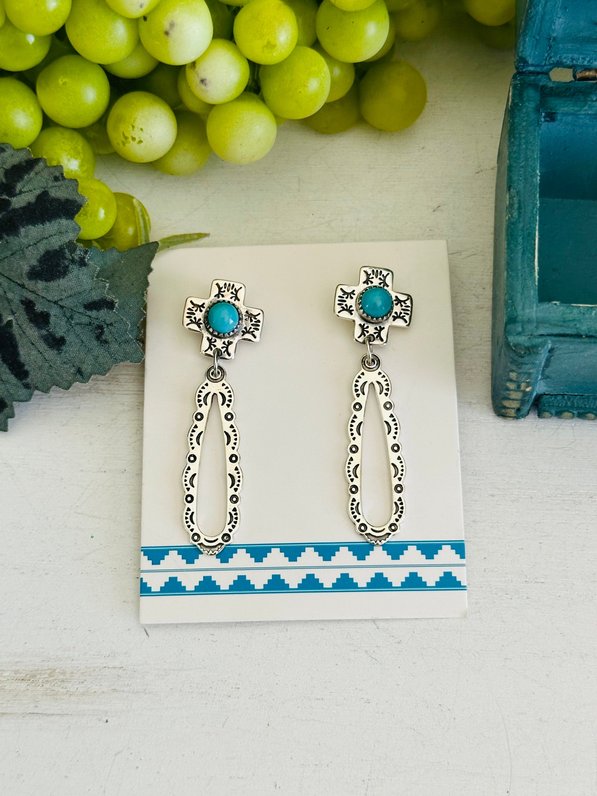 TTD “Gracey” Kingman Turquoise & Sterling Silver Post Dangle Earrings