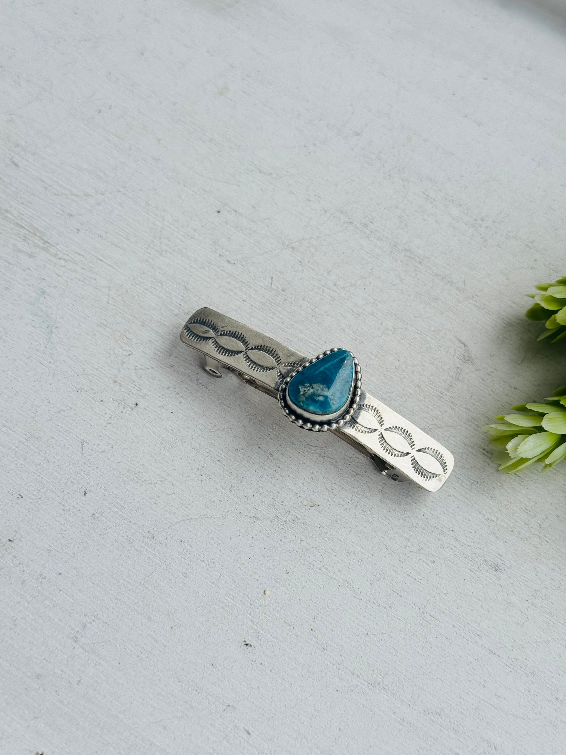 Danny Henio Kingman Turquoise & Sterling Silver Hair Barrette