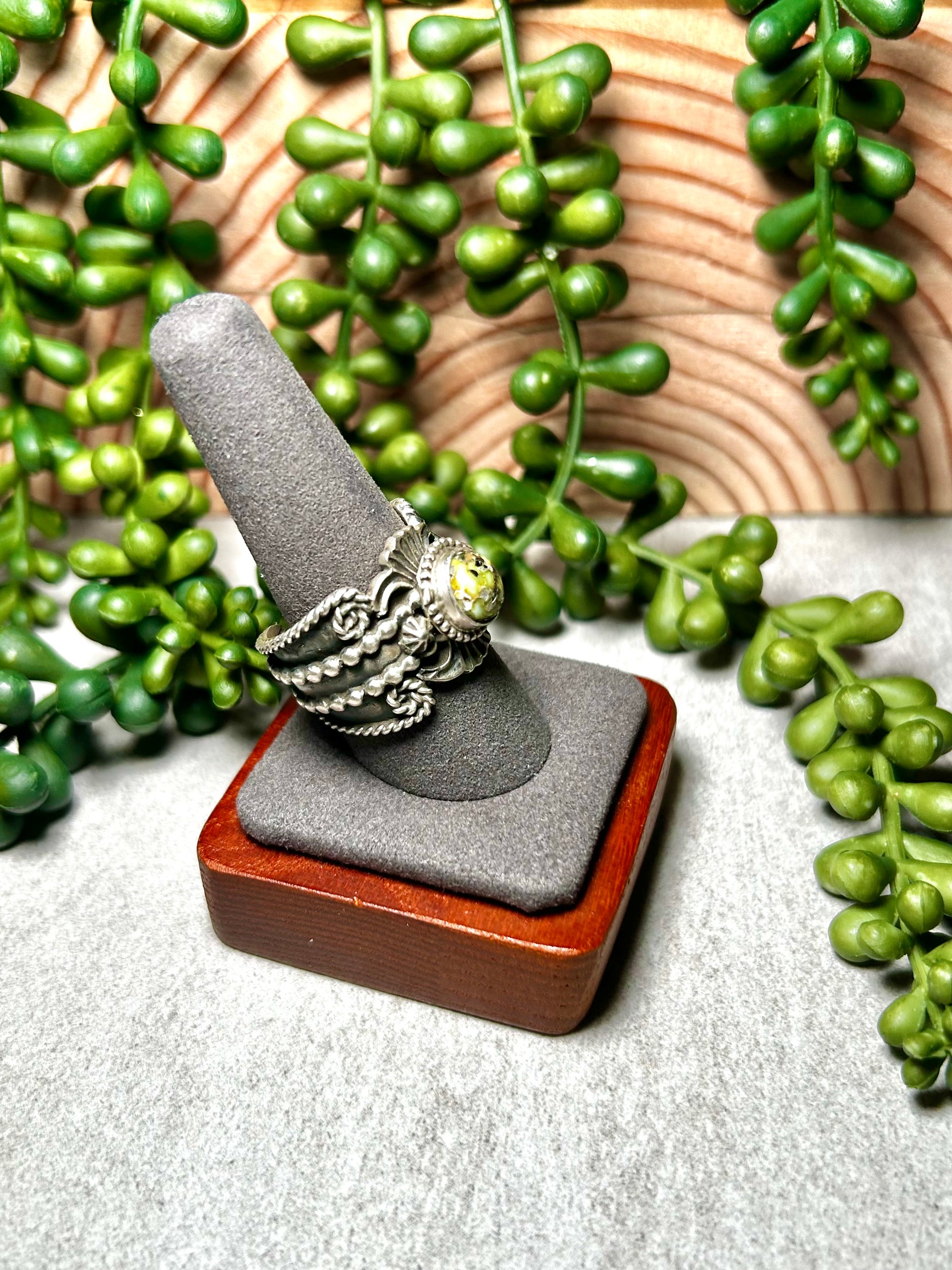 Navajo Made Palomino Variscite & Sterling Silver Adjustable Ring