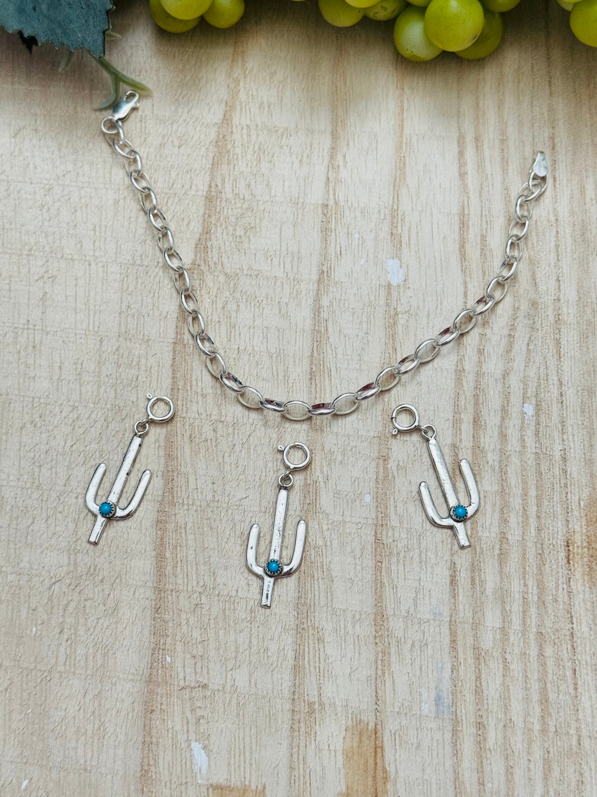 Navajo Made Turquoise & Sterling Silver Cactus Cast Charms