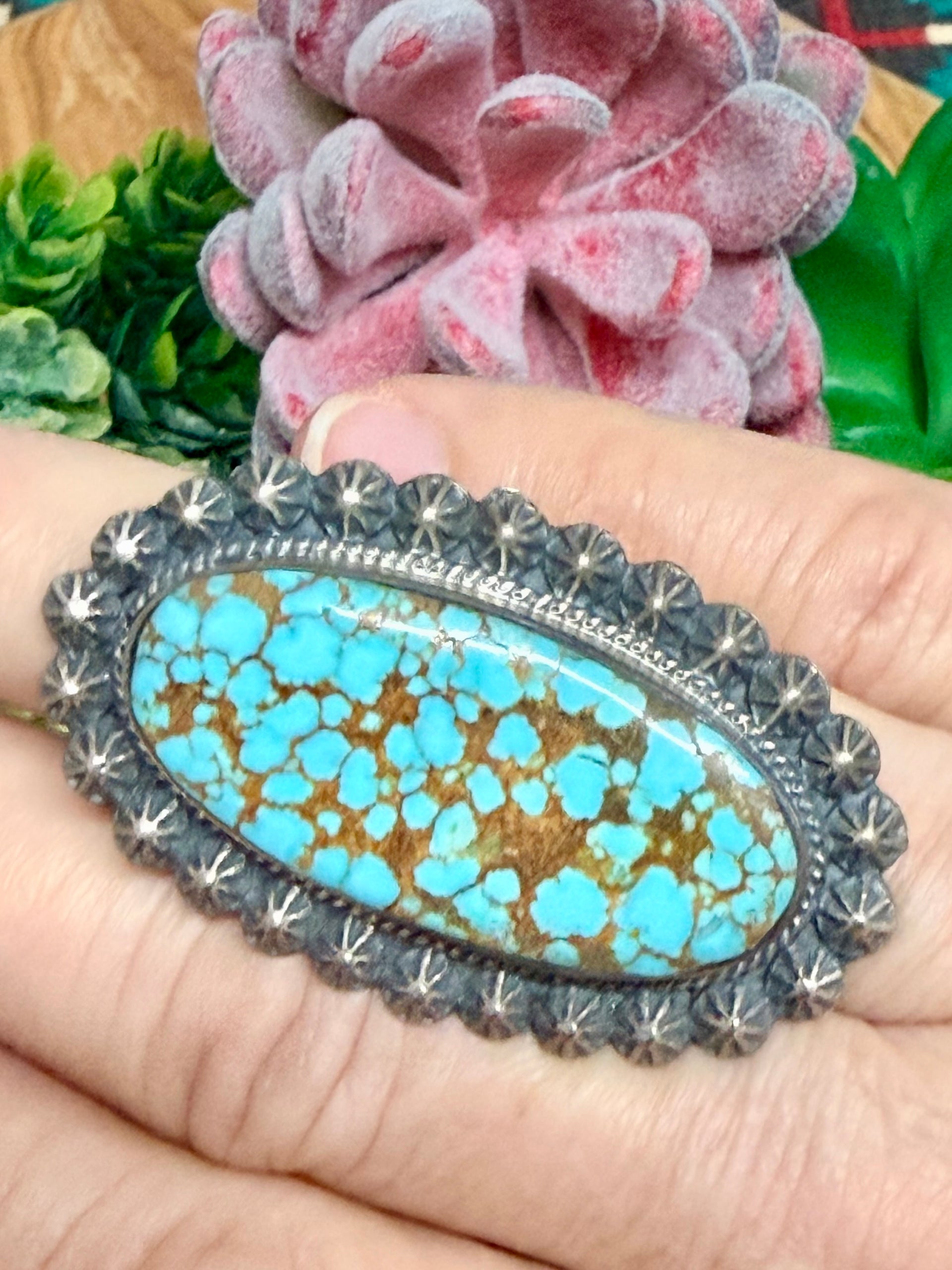 Southwest Handmade #8 Turquoise & Sterling Silver Ring Size 7.5