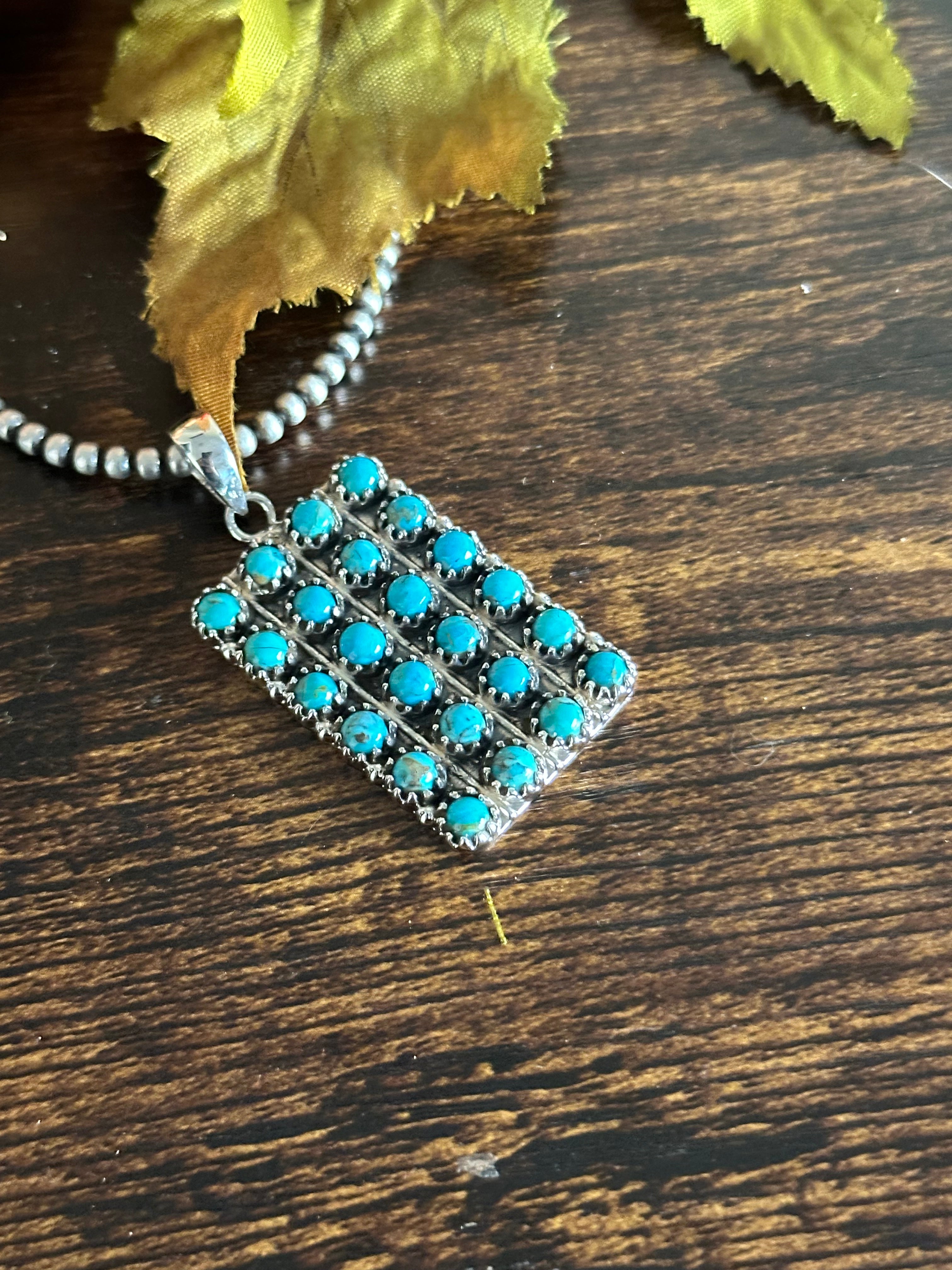 Southwest Handmade Kingman Turquoise & Sterling Silver Cluster Pendant