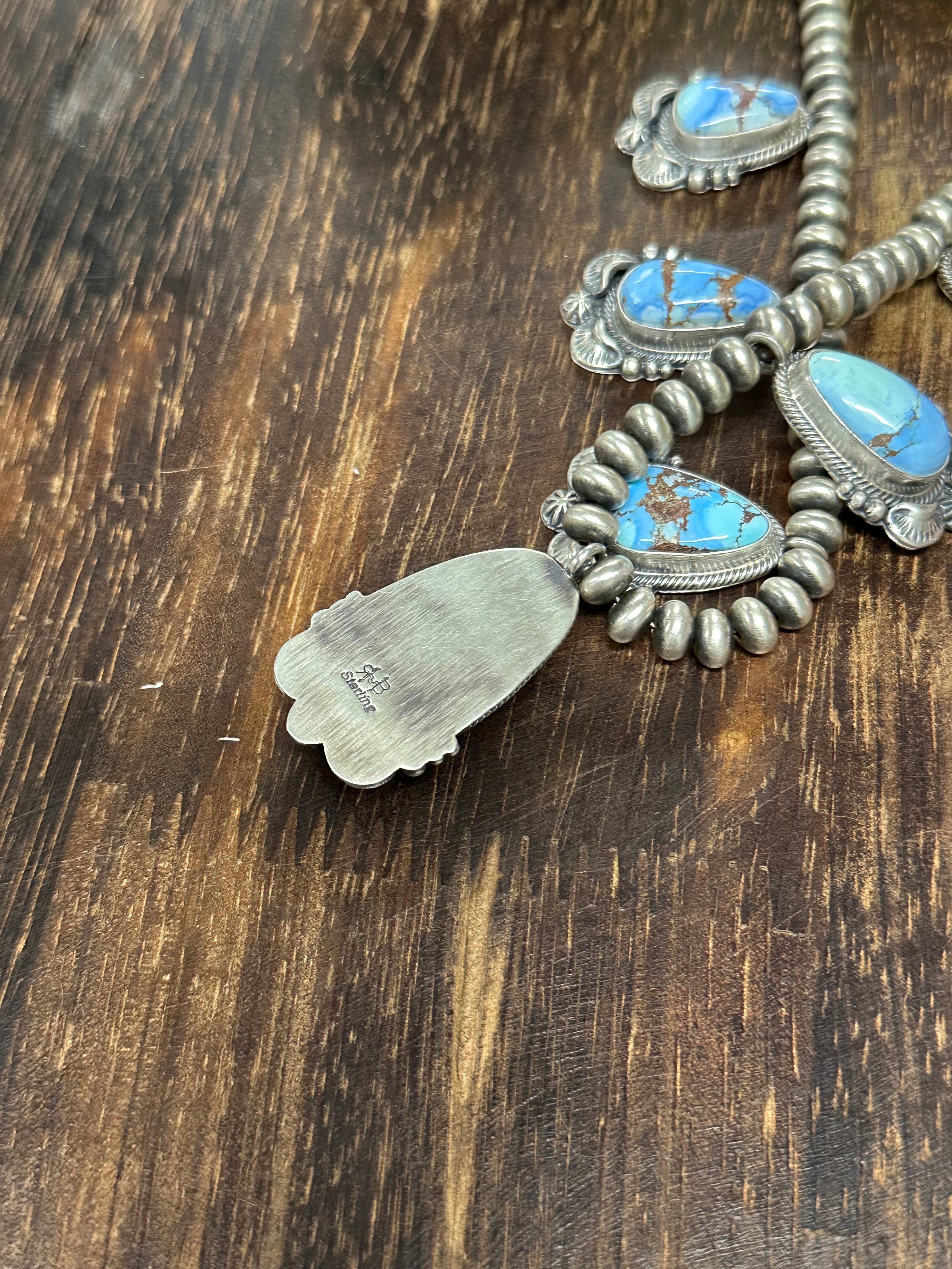 Navajo Made Golden Hills Turquoise & Sterling Silver Necklace Set