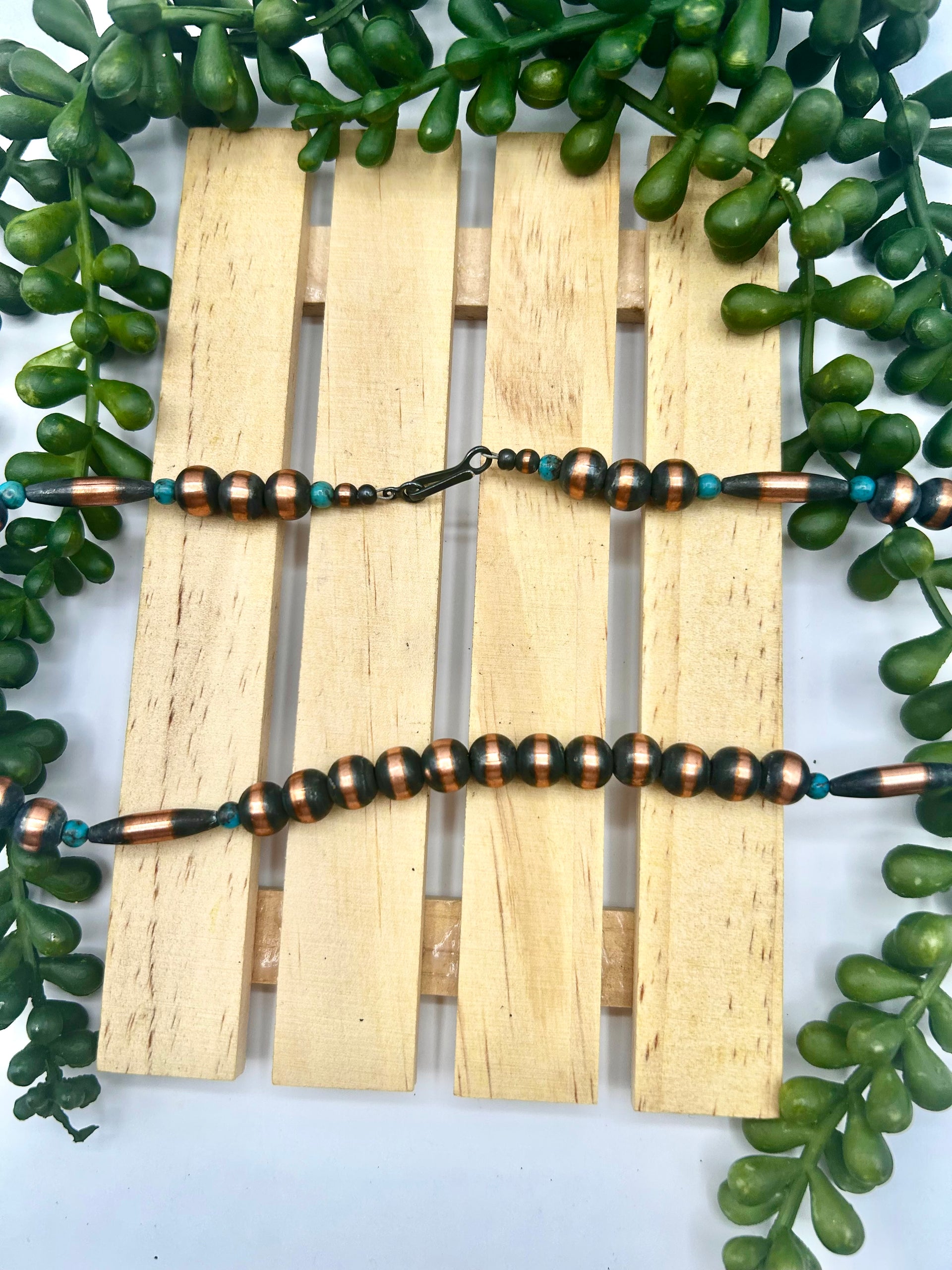 Navajo Made Strung Kingman Turquoise & Copper Necklace