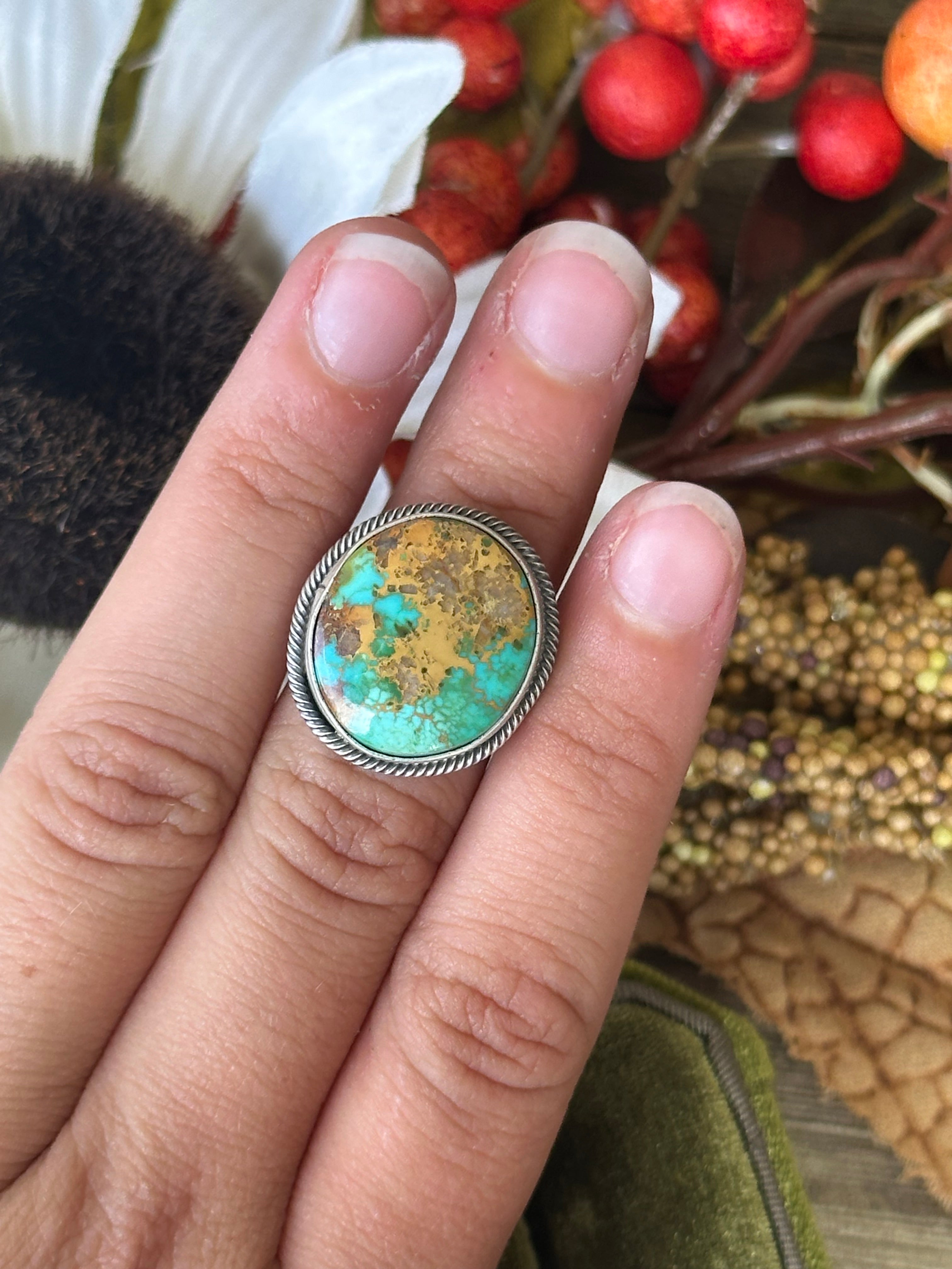 Scott Skeets Sonoran Gold Turquoise &  Sterling Silver Ring Size 5.25