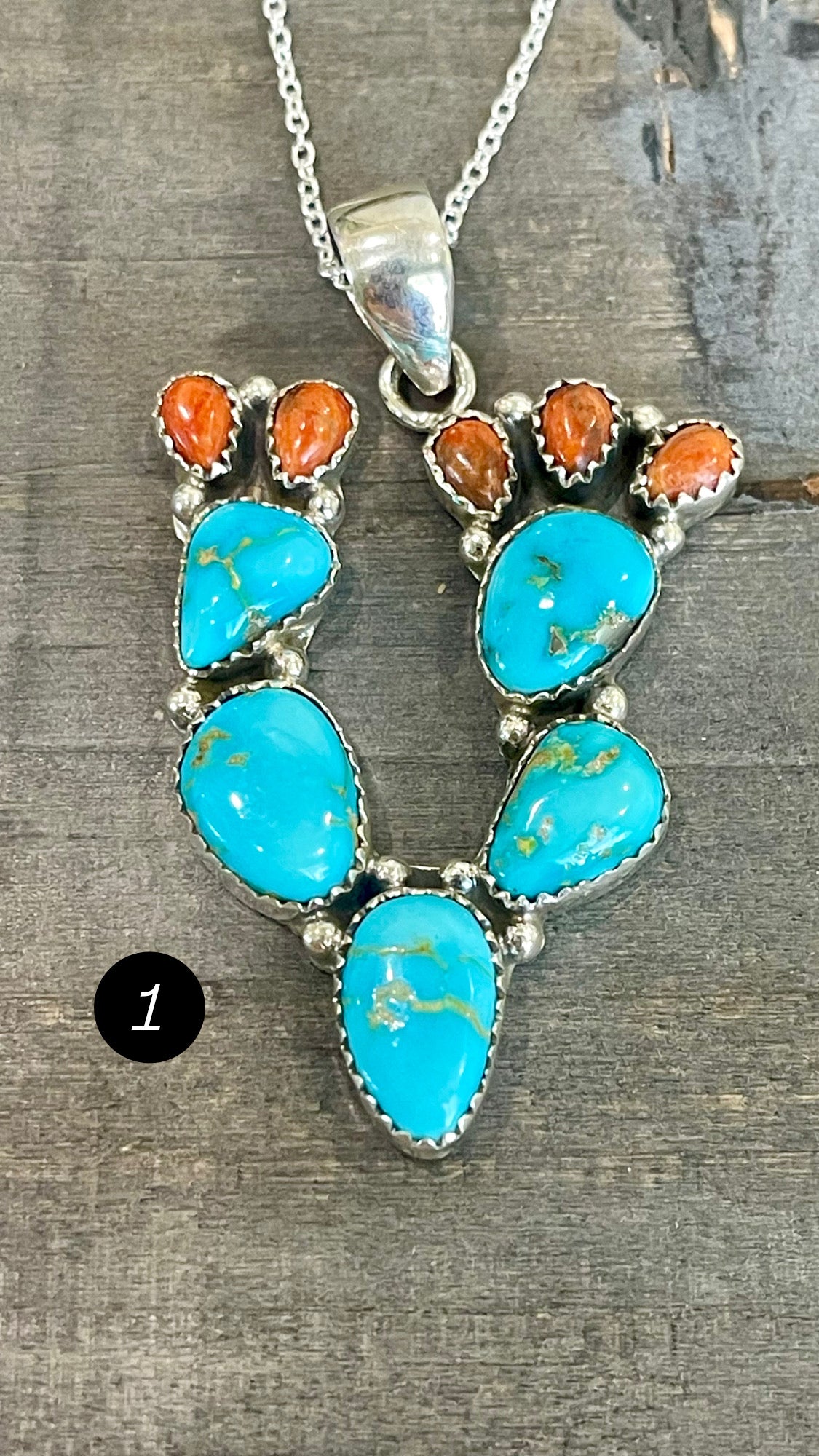 Southwest Handmade Sonoran Mountain Turquoise & Sterling Silver Prickly Pear  Necklace