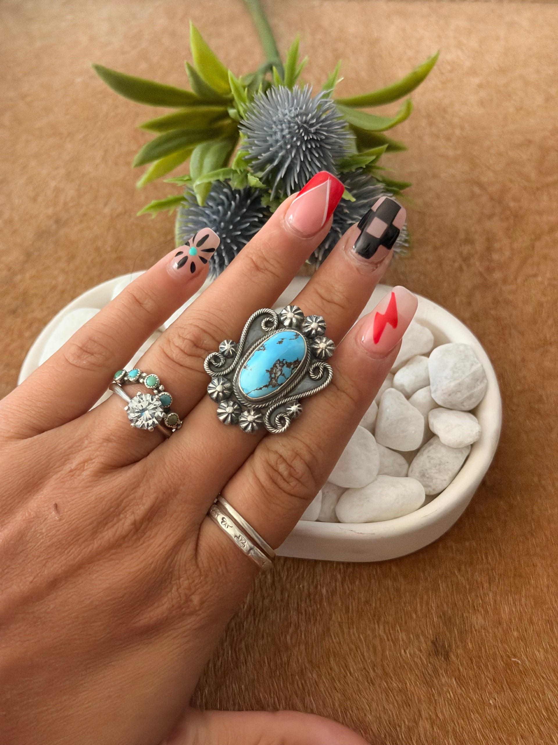 Navajo Made Golden Hill & Sterling Silver Ring Size 6.75