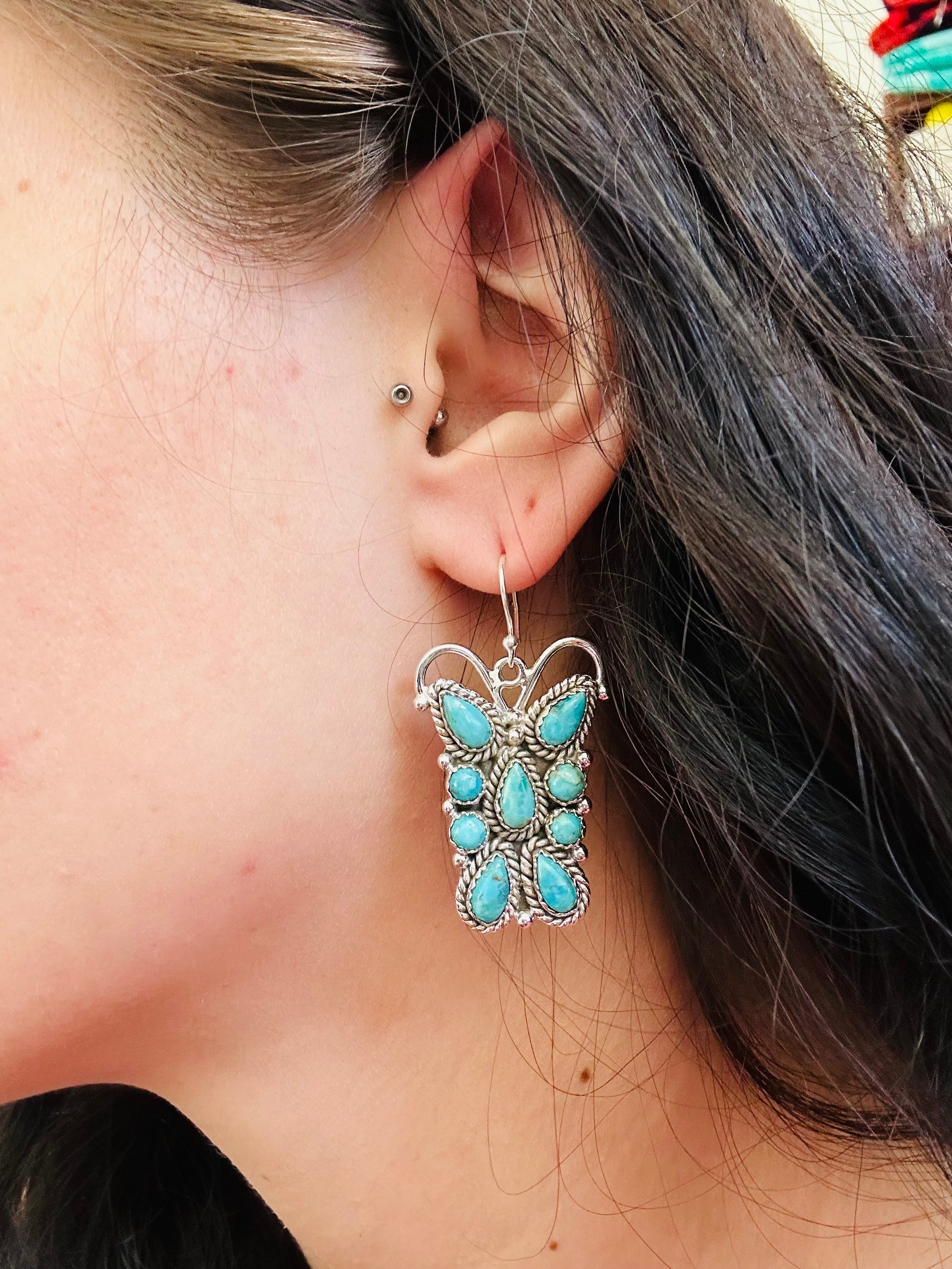 TTD “K’aalógii” Kingman Turquoise & Sterling Silver Dangle Earrings