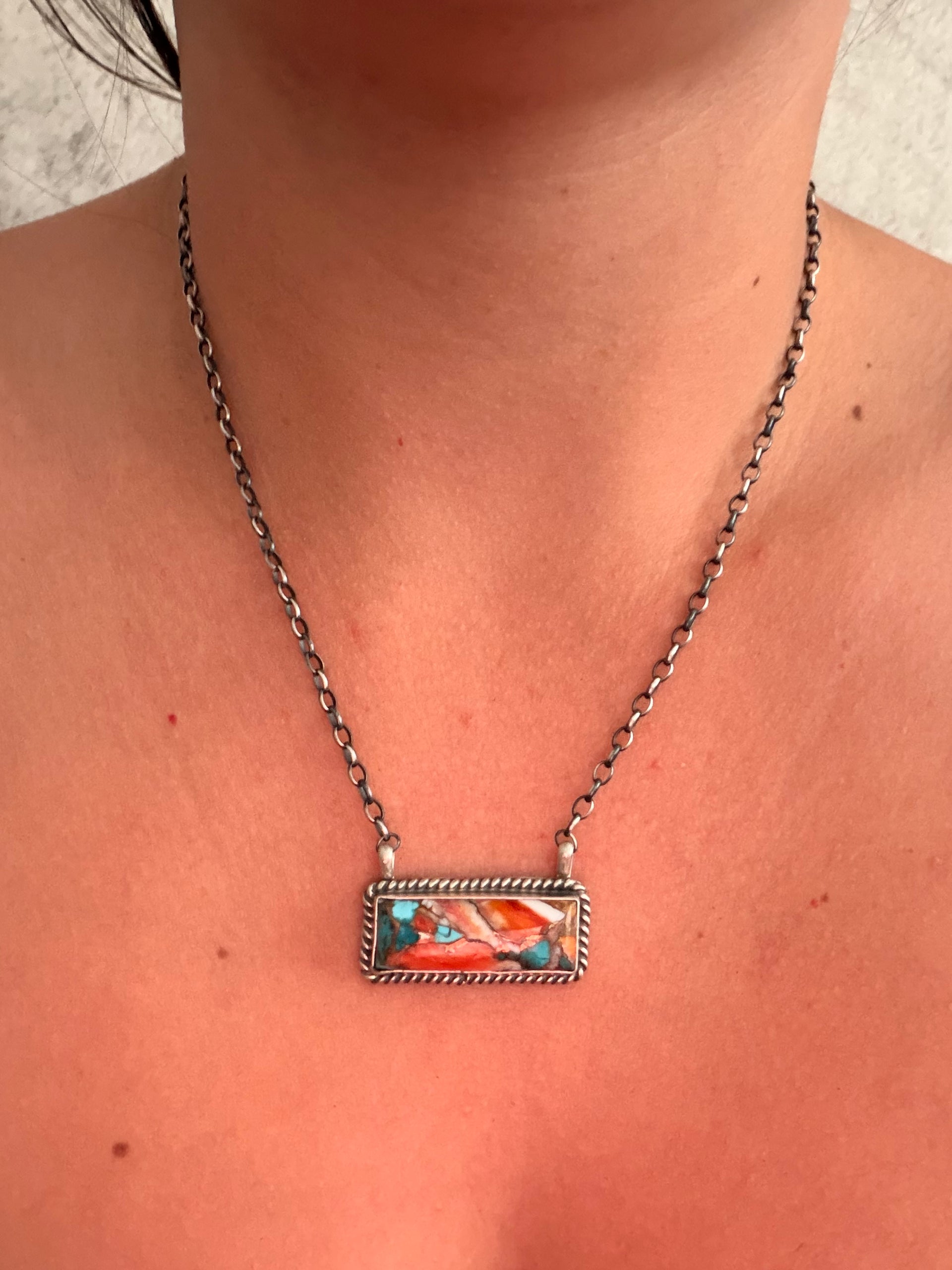 Johnny Dixon Mohave Turquoise & Sterling Silver Bar Necklace