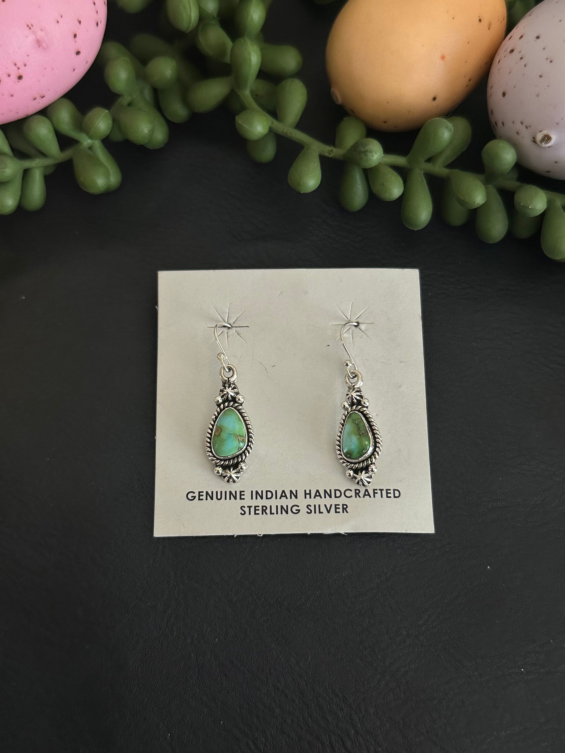 Southwest Handmade Sonoran Gold Turquoise & Sterling Silver Dangle Earrings