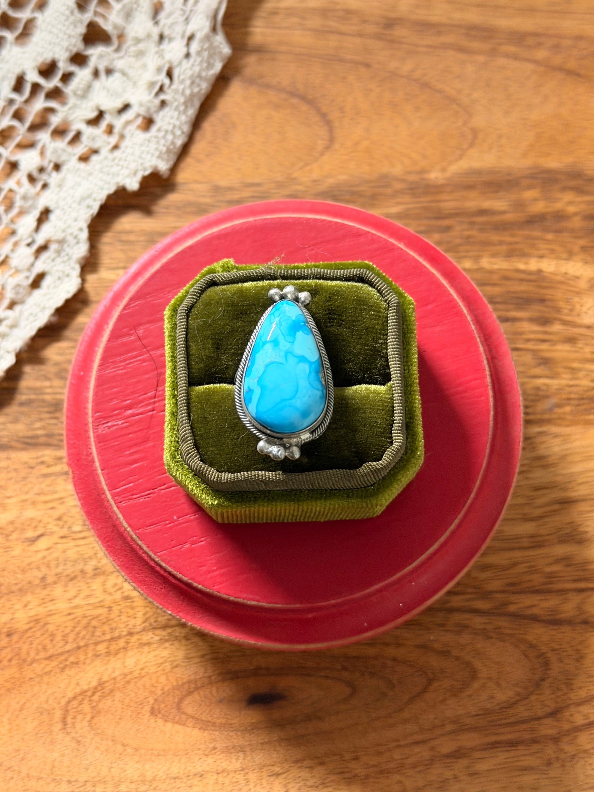 Scott Skeets White Water Turquoise & Sterling Silver Ring Size 6.25