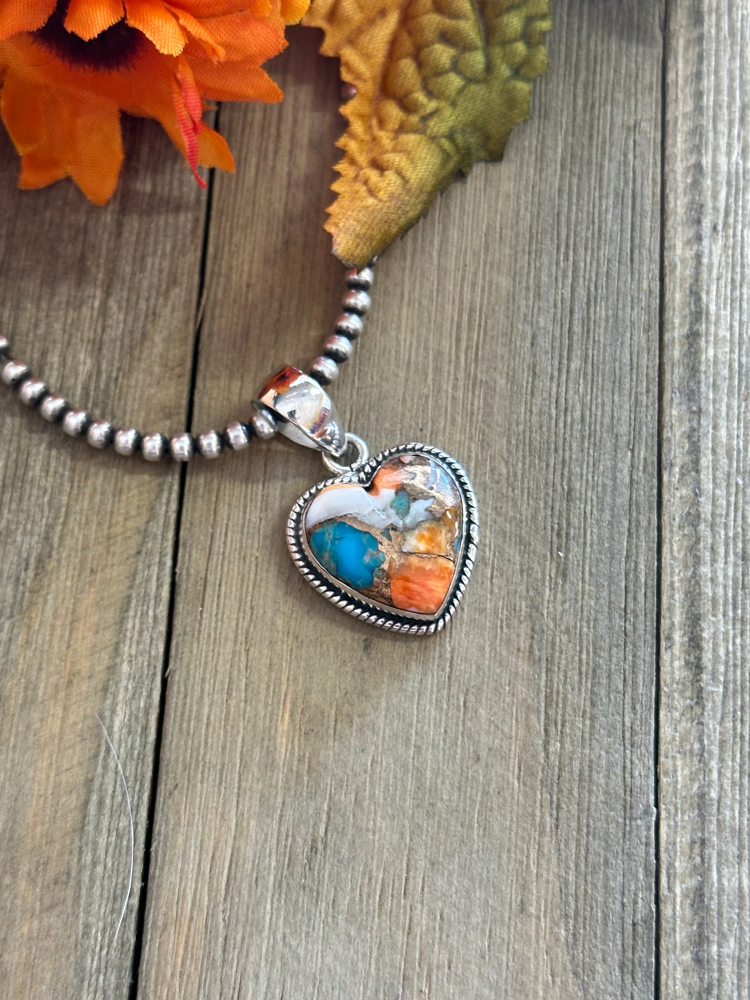 Southwest Handmade Mohave Turquoise & Sterling Silver Heart Pendant