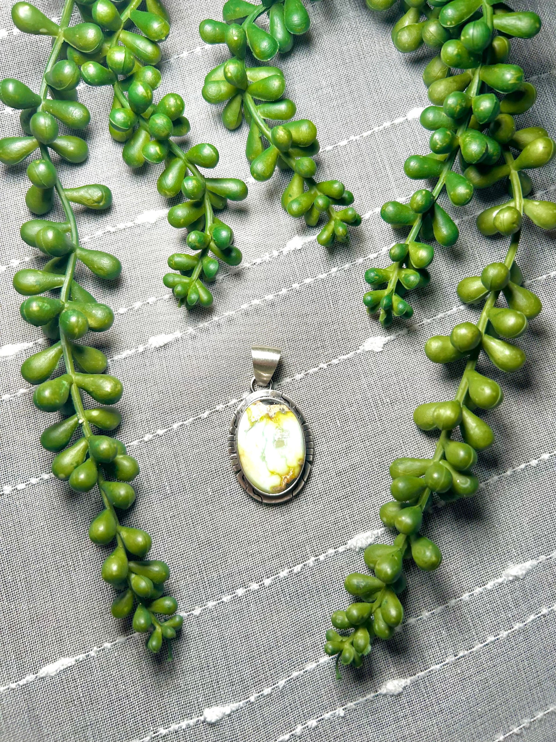 Navajo Made Palomino Variscite & Sterling Silver Pendant