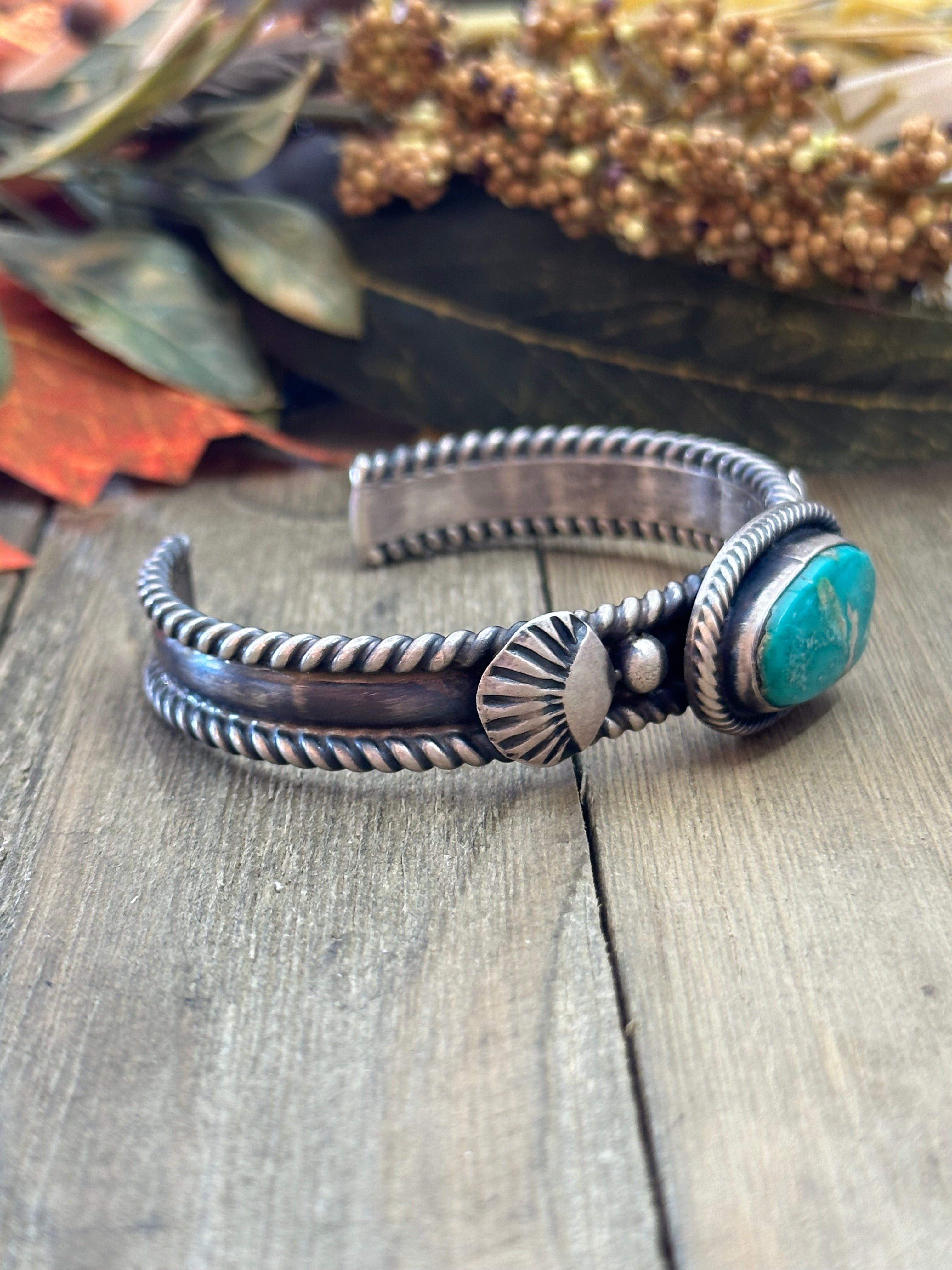 Navajo Made Fox Turquoise & Sterling Silver Cuff Bracelet