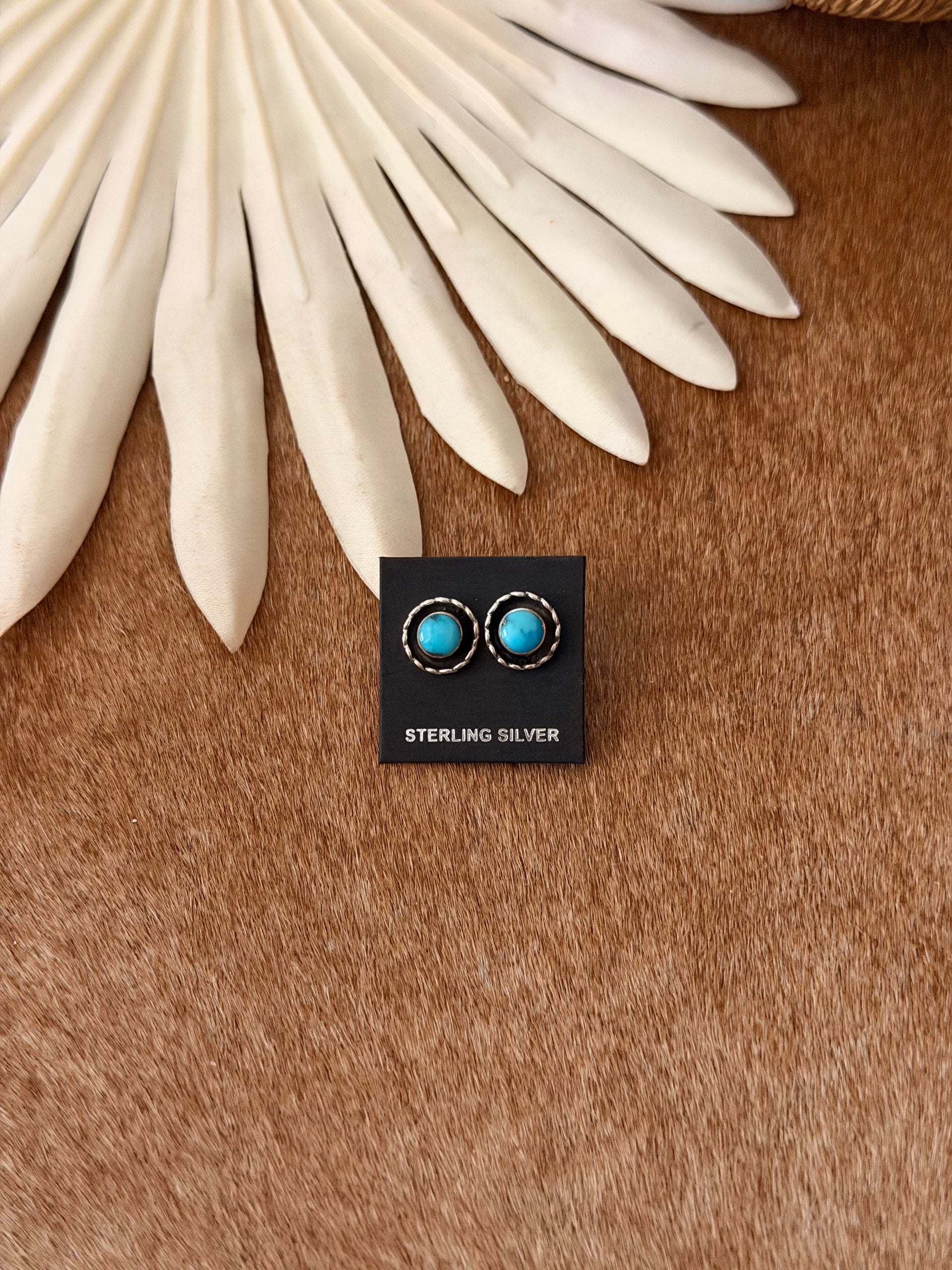Navajo Made Kingman Turquoise & Sterling Silver Post Earrings