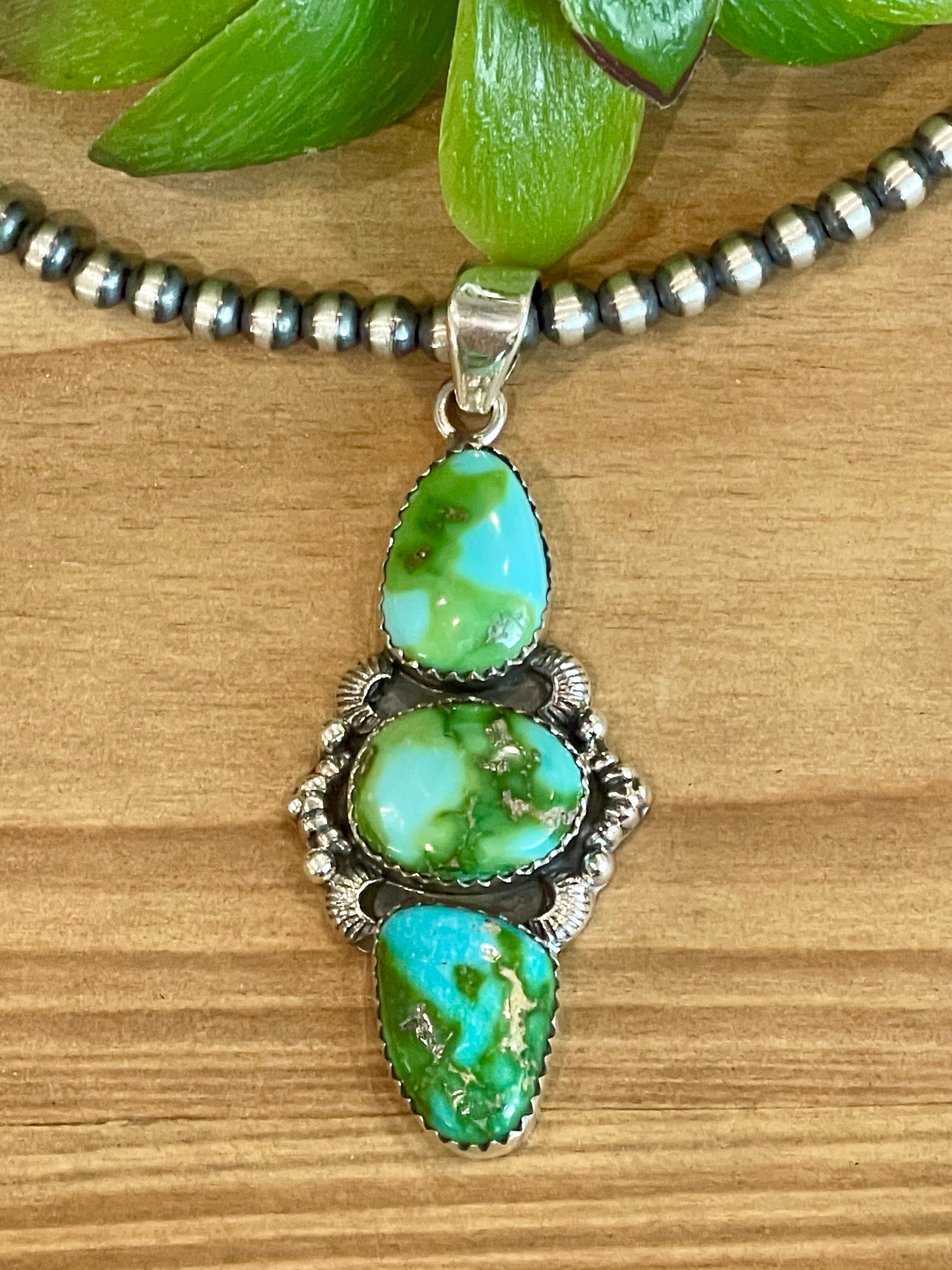 Southwest Handmade Sonoran Mountain Turquoise & Sterling Silver Pendant