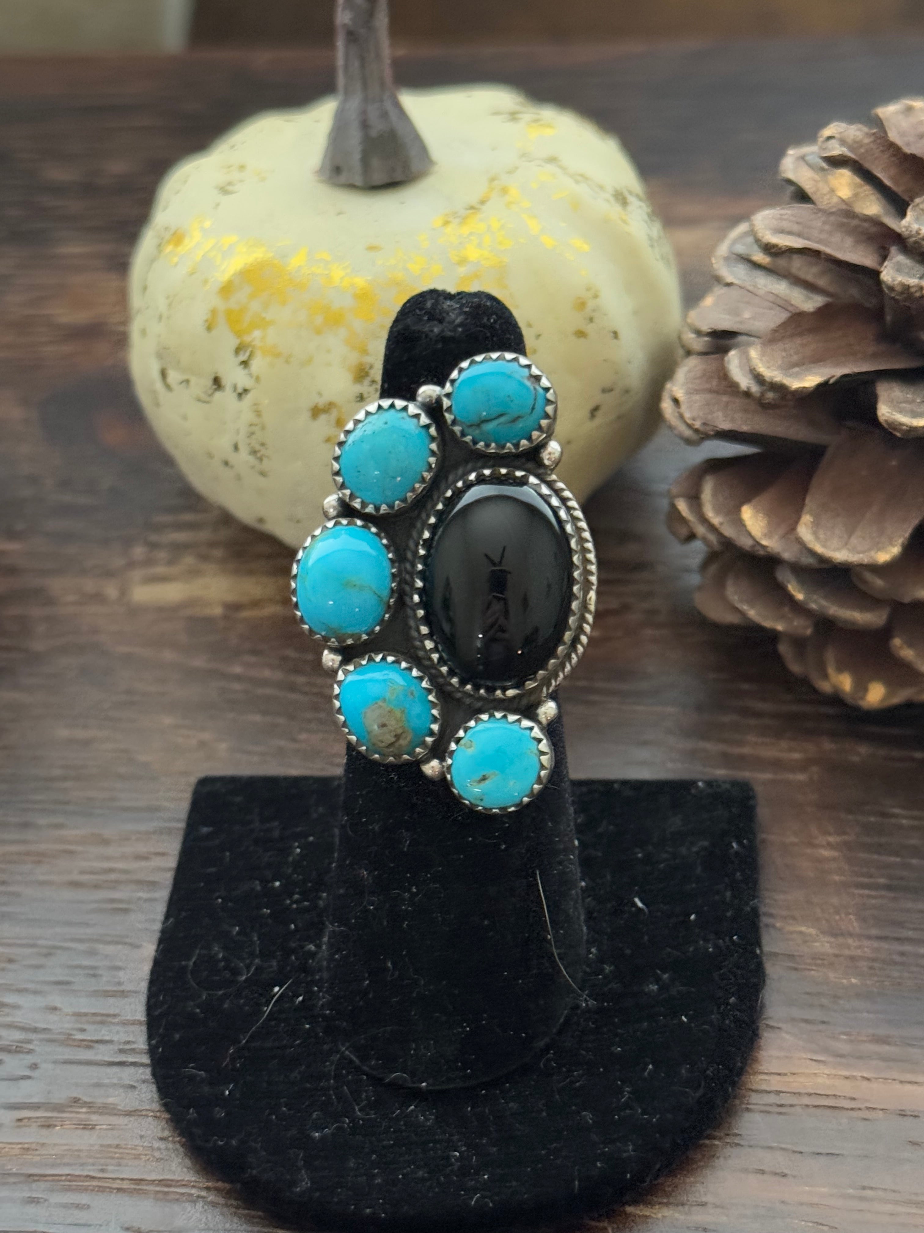 Navajo Made Multi Stone & Sterling Silver Adjustable Ring