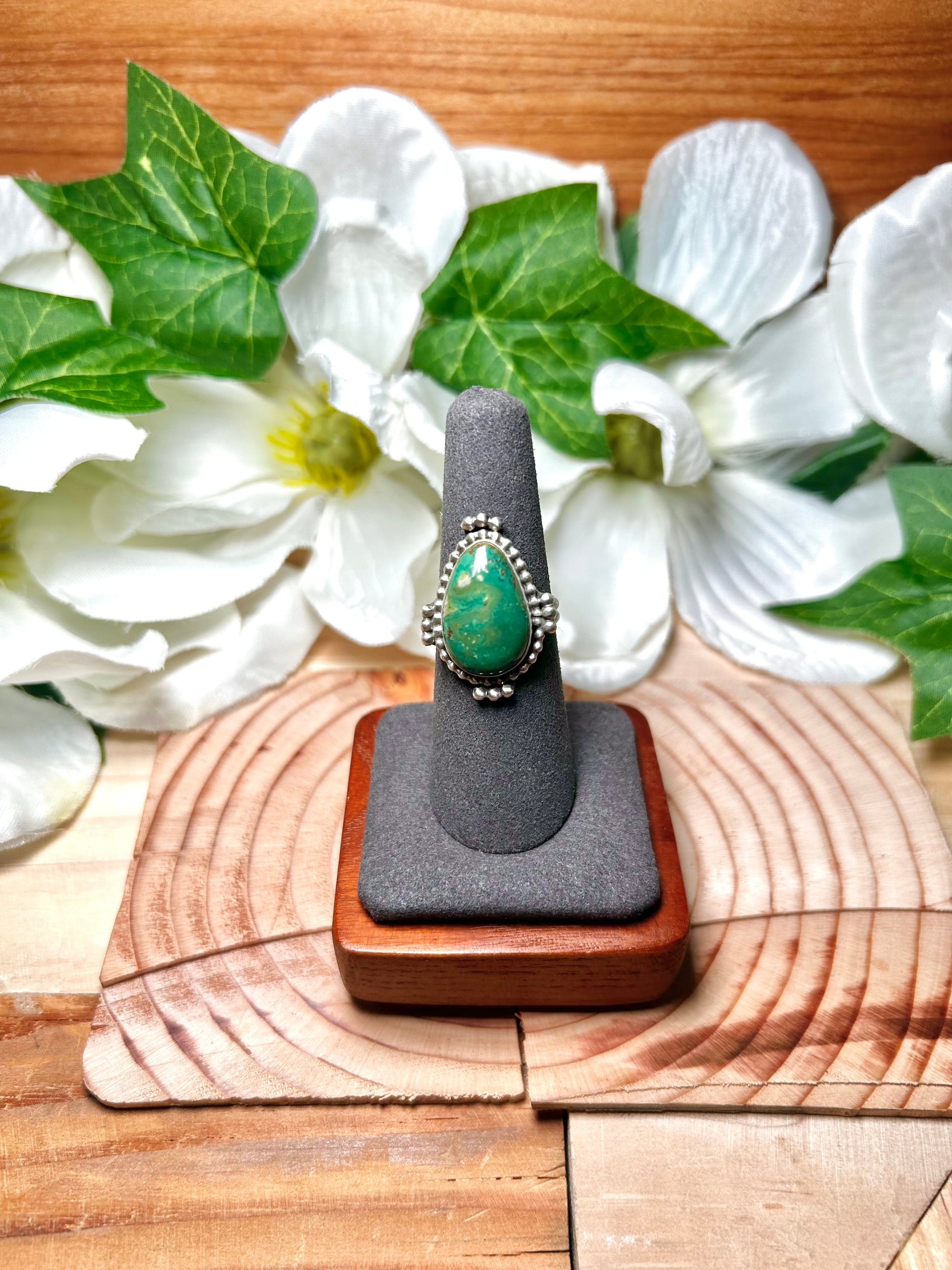 Navajo Made Sonoran Mountain Turquoise & Sterling Silver Ring Size 7.25