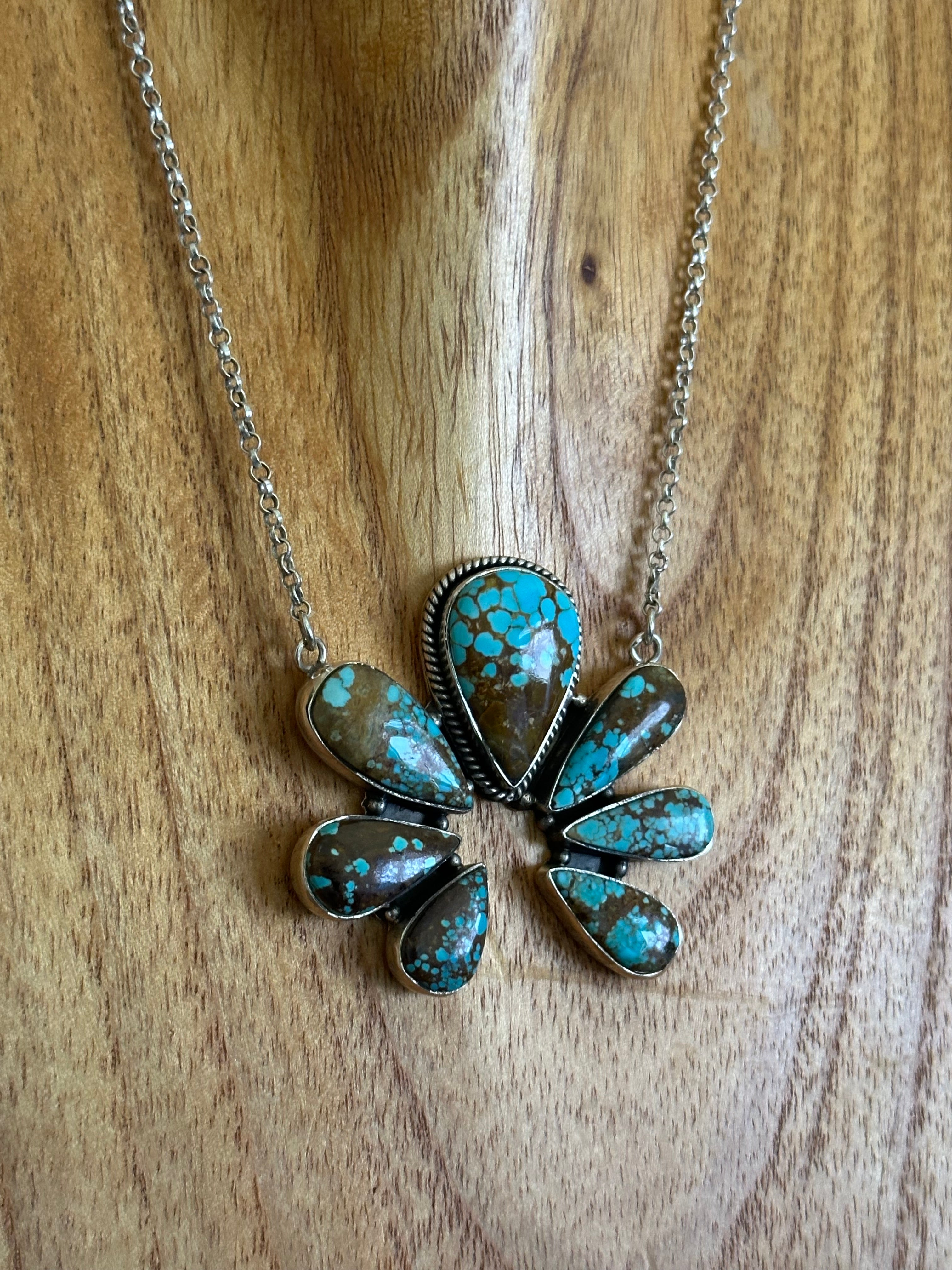 Southwest Made #8 Turquoise & Sterling Silver Naja Necklace