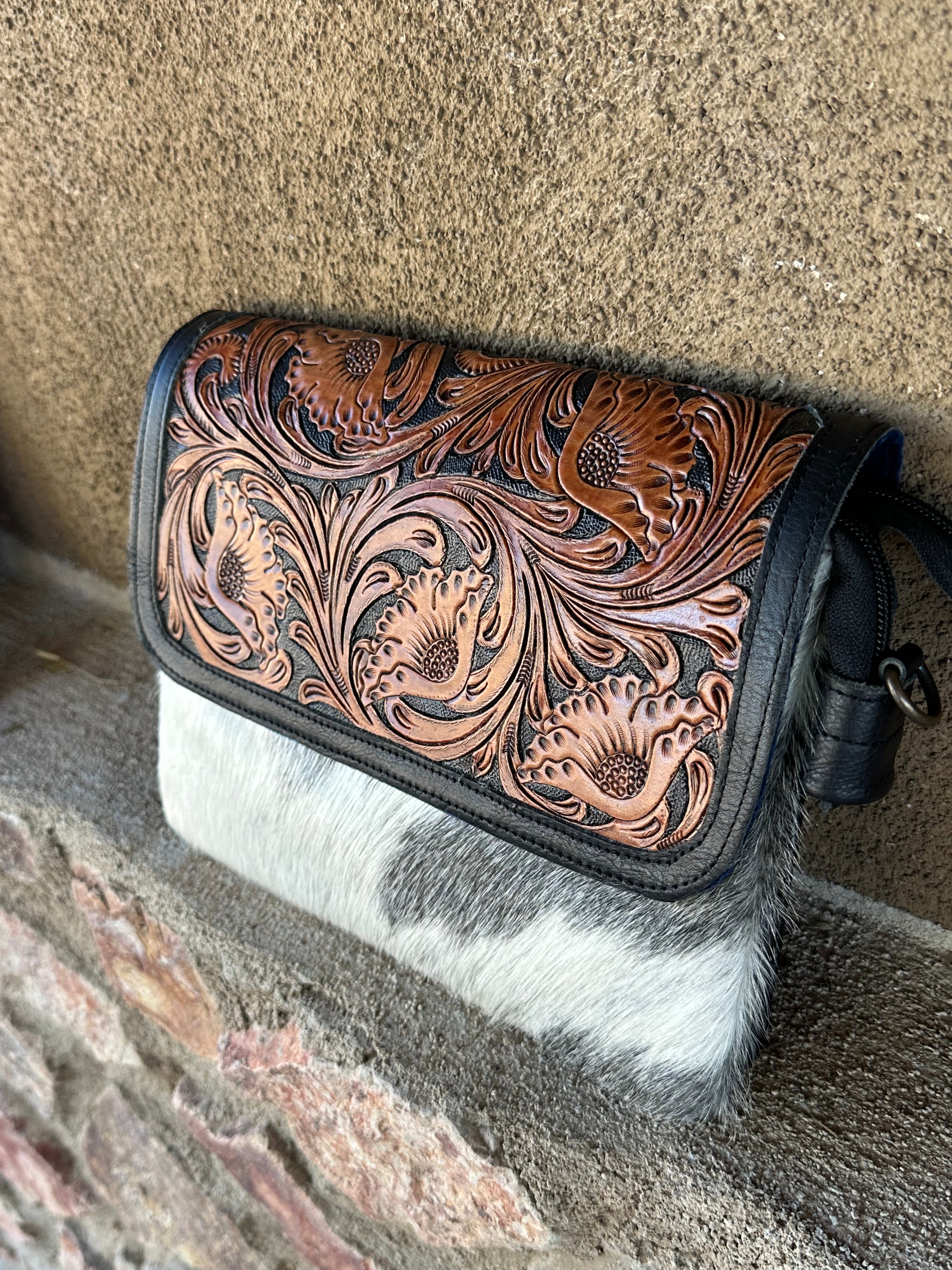 Genuine Tooled Leather & Cowhide Purse