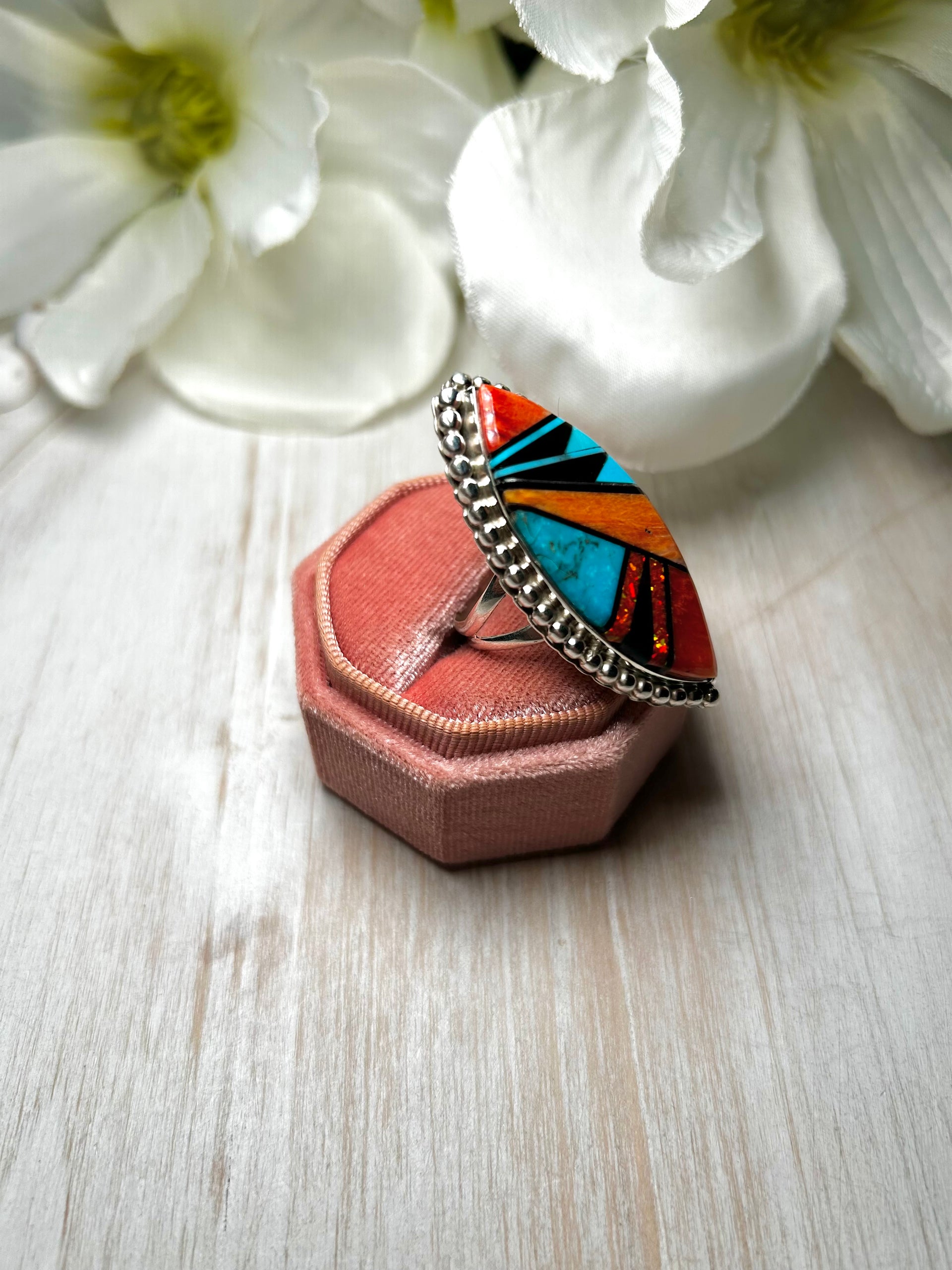 Navajo Made Multi Stone & Sterling Silver Ring Size 9.5