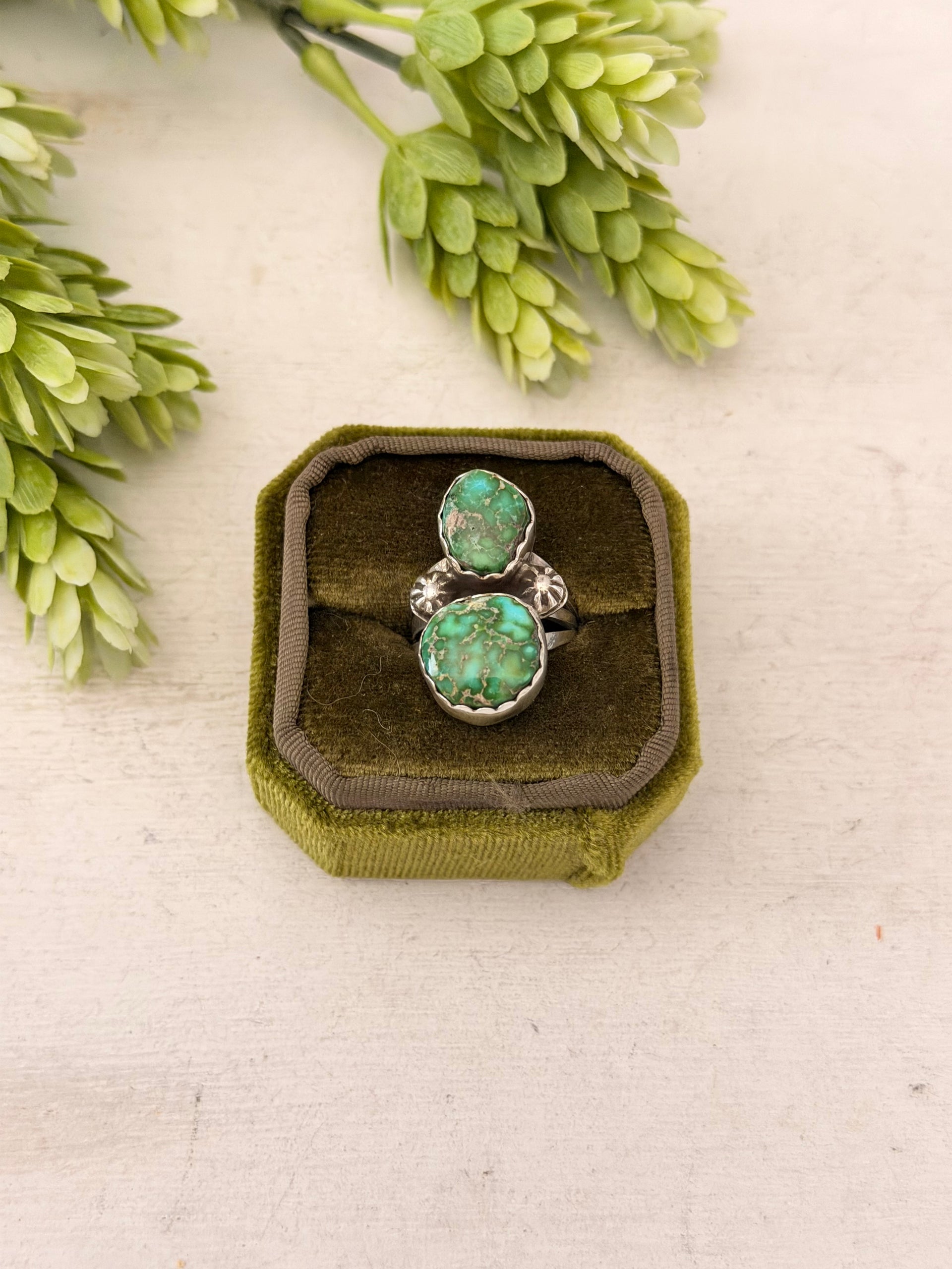 Navajo Made Natural Sonoran Gold Turquoise & Sterling Silver Ring Size 6