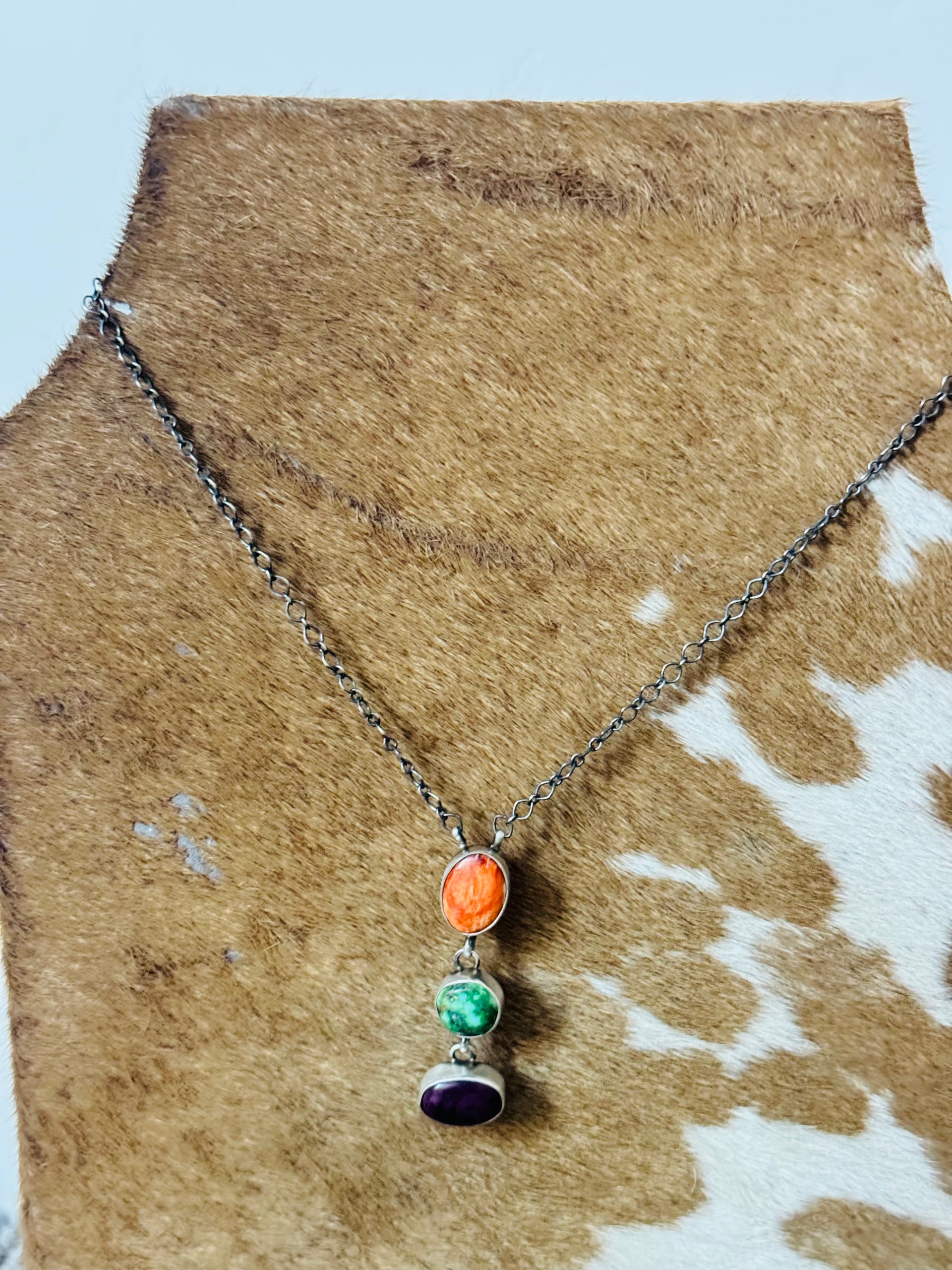 Antionette Martinez Multi Stone & Sterling Silver Lariat Necklace