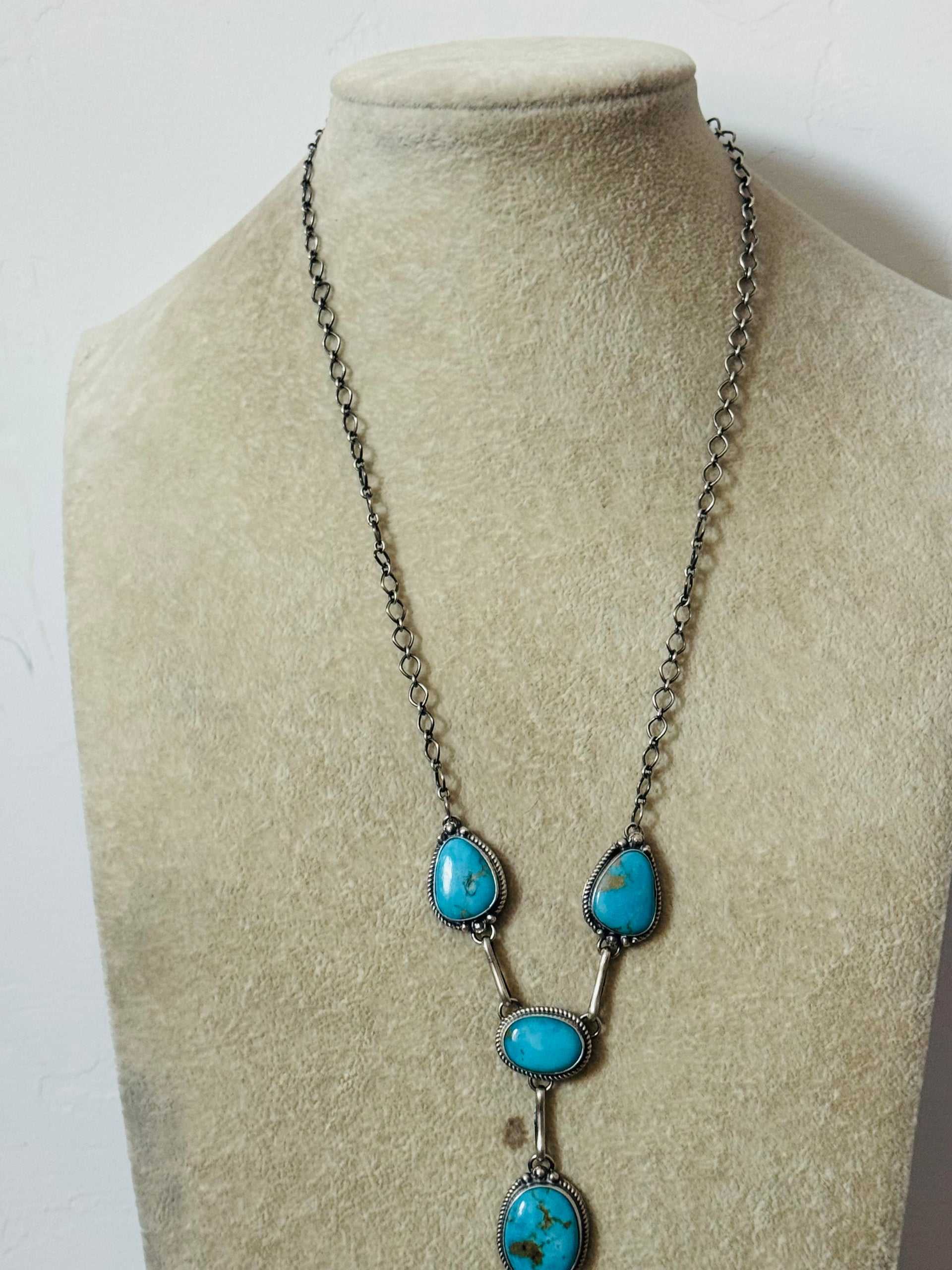 Navajo Made Kingman Turquoise and Sterling Silver Necklace Set