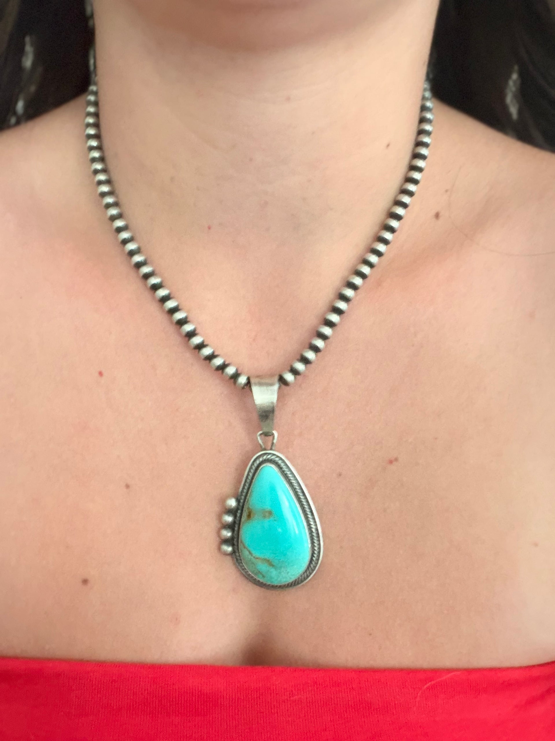 David Benally Navajo Made Kingman Turquoise & Sterling Silver Pendant