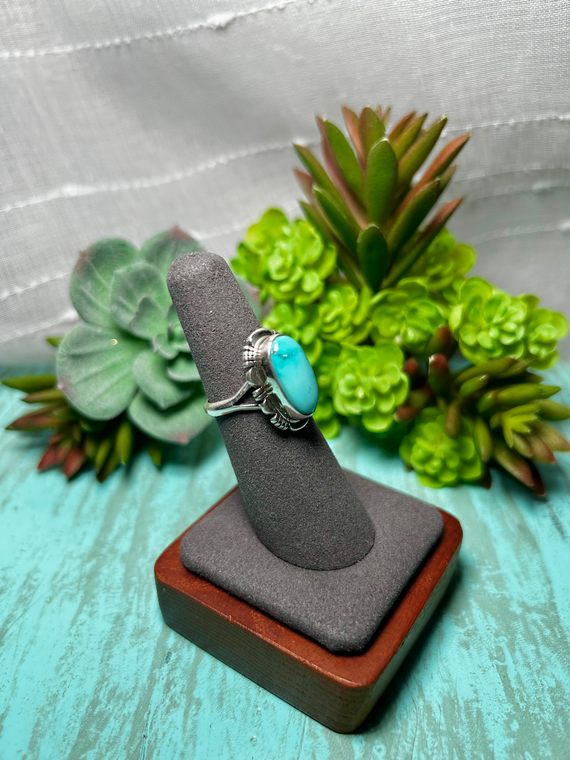 Arlene Yazzie Kingman Turquoise & Sterling Sliver Ring Size 6