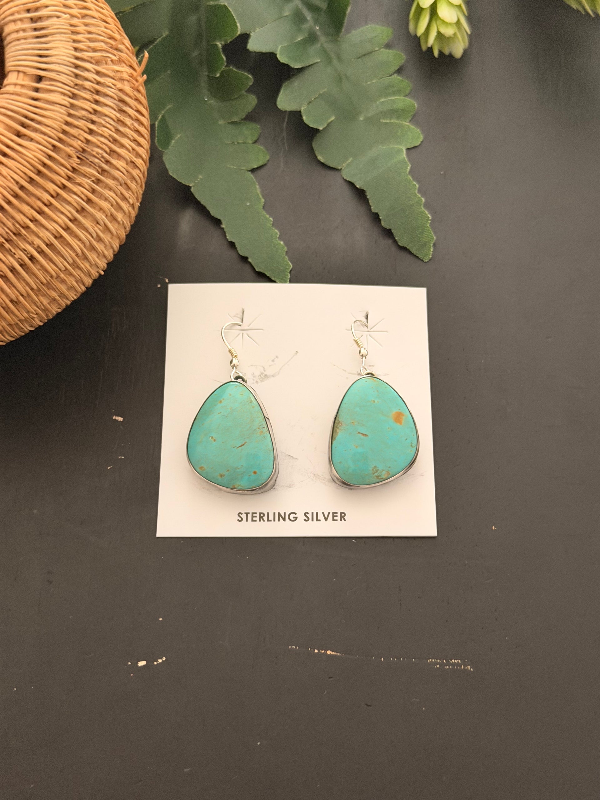 Navajo Made Kingman Turquoise & Sterling Silver Dangle Earrings